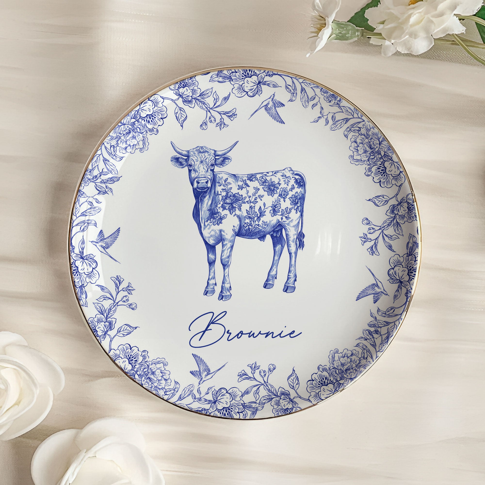 Animal Lovers Vintage Chinoiserie Toile De Jouy - Personalized Jewelry Dish