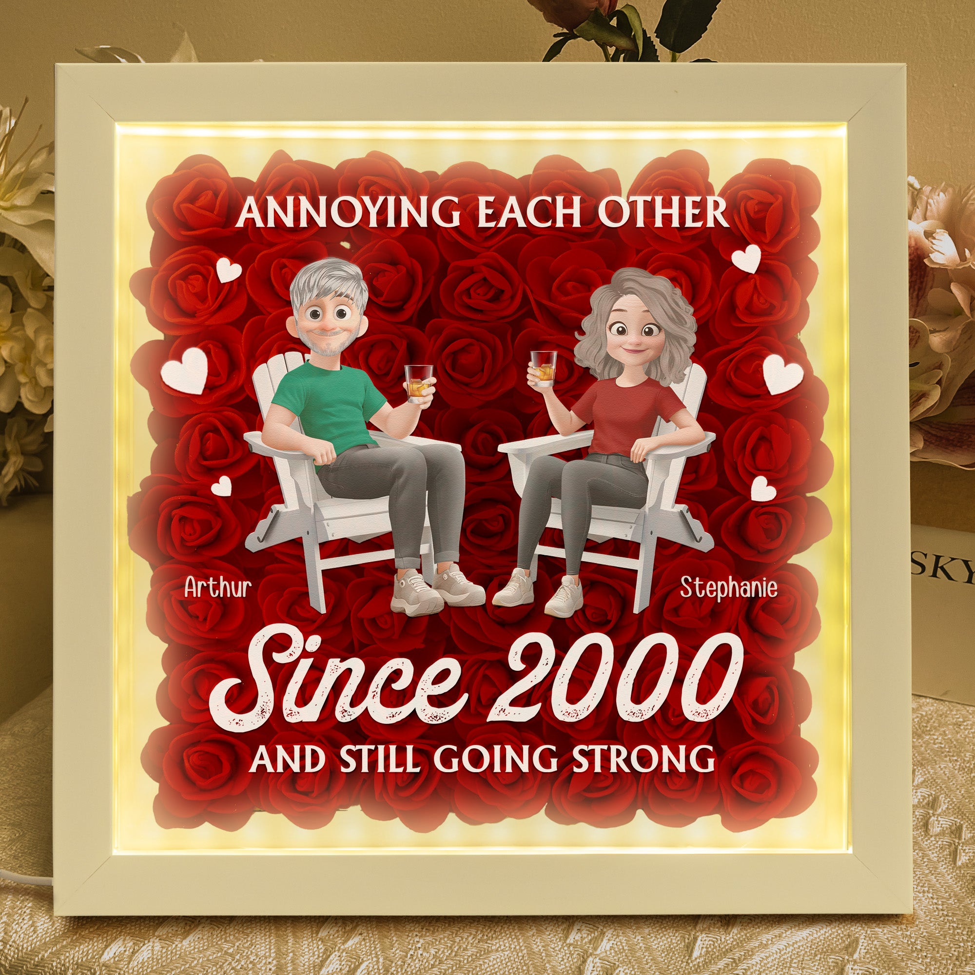 Annoying Each Other Since - Personalized Flower Shadow Box With LED Light