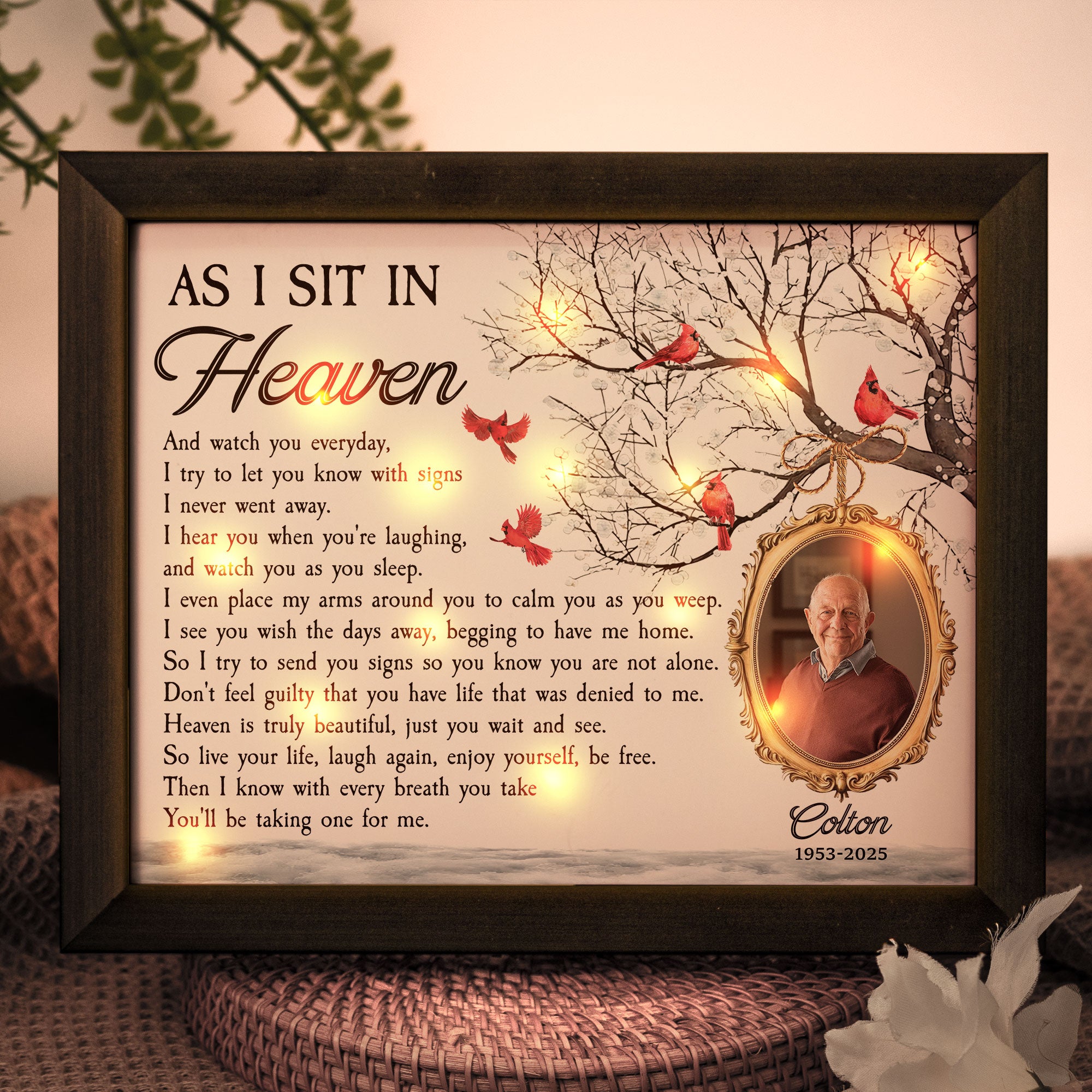 As I Sit In Heaven Memorial Gifts - Personalized Photo LED Shadow Box