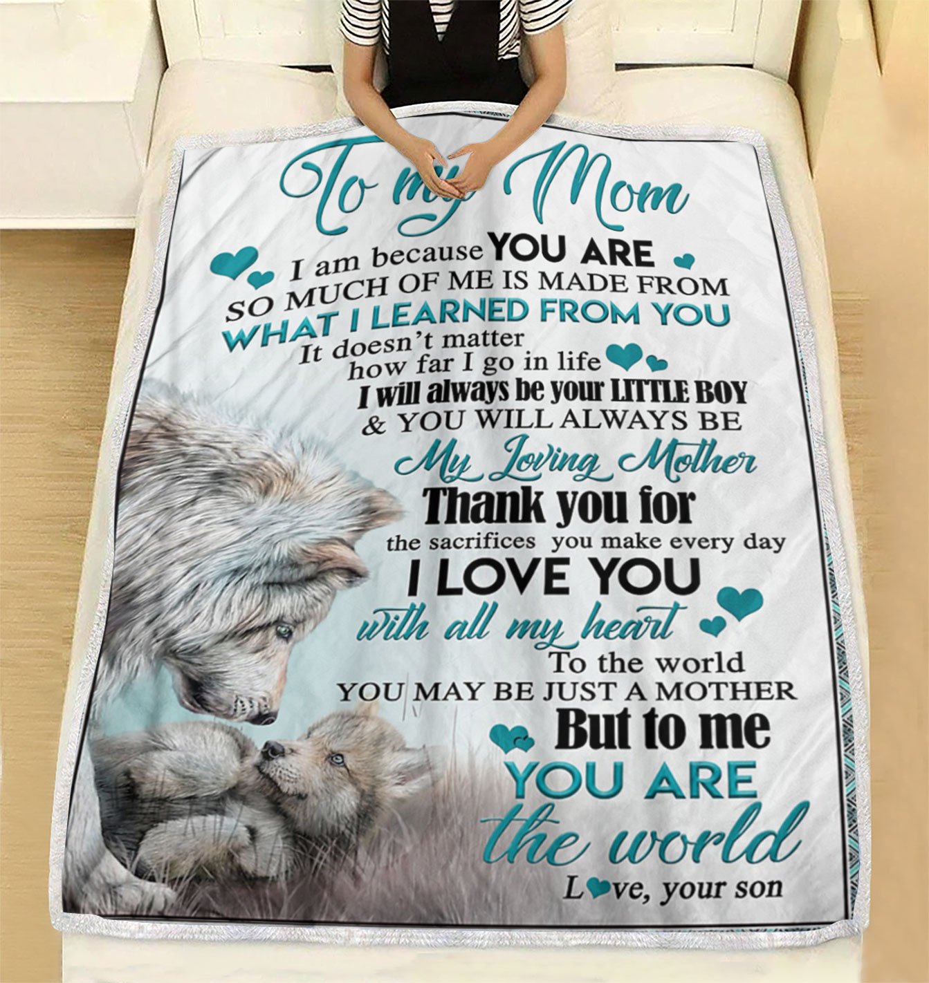 Custom Blanket Wolf To My Mom Blanket - Gift For Mom - Fleece Blanket-A Loves Gift