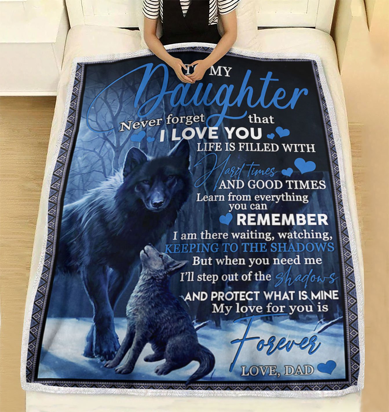 Custom Blanket Wolf To My Daughter Blanket - Gift For Daughter - Fleece Blanket-A Loves Gift