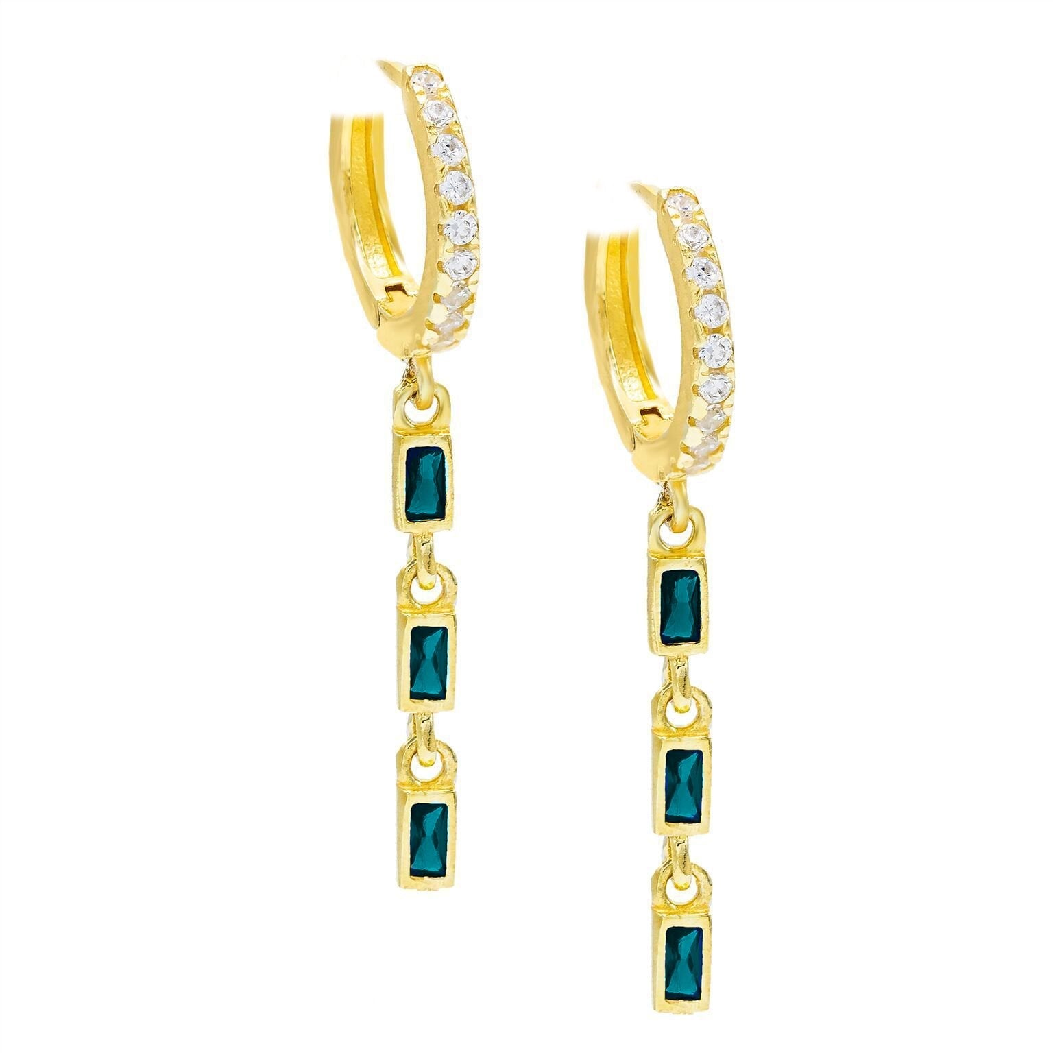 Dainty Dangle Sapphire Baugette Drop Earring Embellished with Swarovski Crystals in Goldtone, Earring, Riakoob Jewelry, Riakoob Jewelry  jewelryjewelry deals, swarovski crystal jewelry, groupon jewelry,, jewelry for mom,