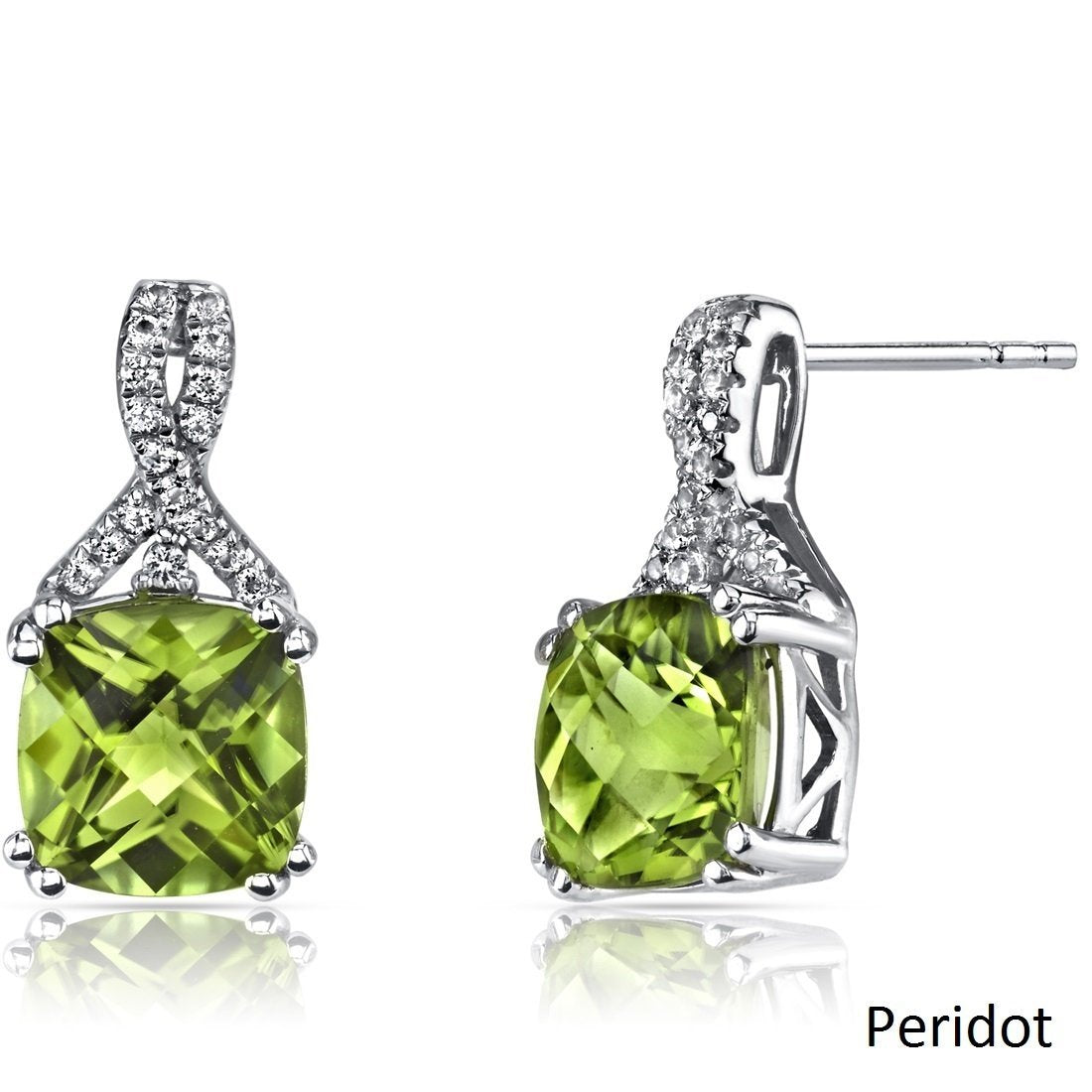2.00 CT Cushion Cut Peridot Stud Earring in  Silvertone, Earring, Riakoob Jewelry, Riakoob Jewelry  jewelryjewelry deals, swarovski crystal jewelry, groupon jewelry,, jewelry for mom,