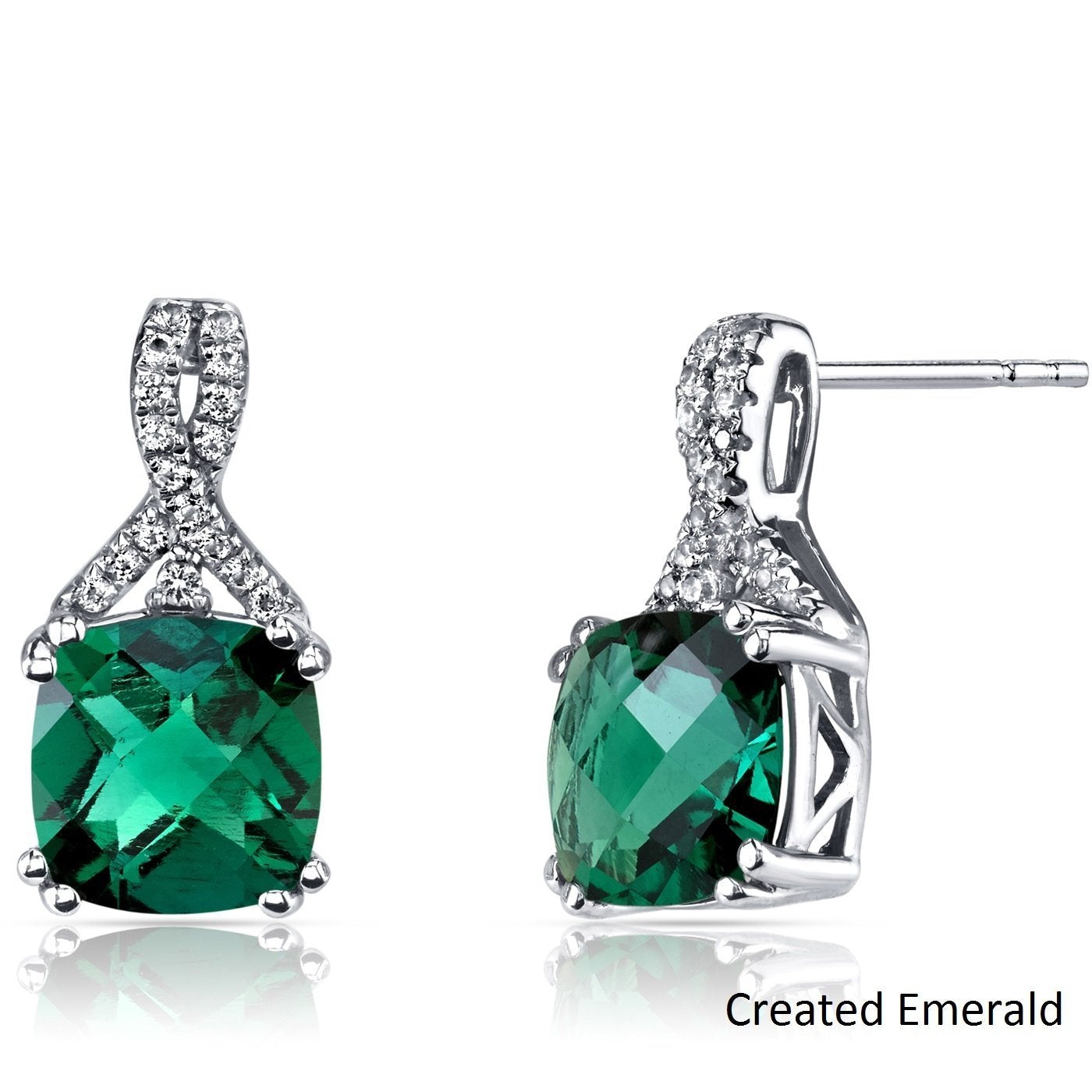 2.00 CT Cushion Cut Emerald Stud Earring in  Silvertone, Earring, Riakoob Jewelry, Riakoob Jewelry  jewelryjewelry deals, swarovski crystal jewelry, groupon jewelry,, jewelry for mom,