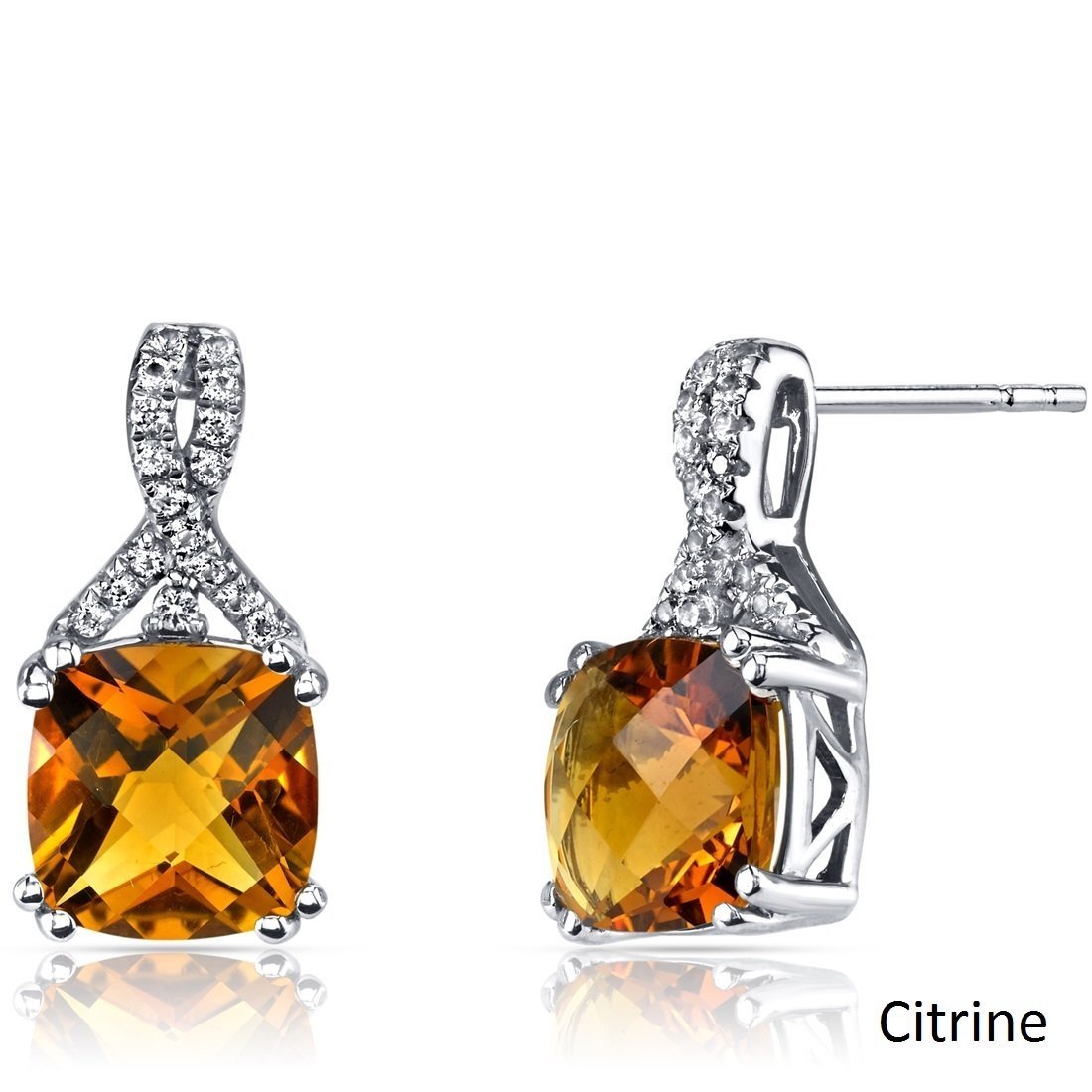 2.00 CT Cushion Cut Citrine Stud Earring in  Silvertone, Earring, Riakoob Jewelry, Riakoob Jewelry  jewelryjewelry deals, swarovski crystal jewelry, groupon jewelry,, jewelry for mom,