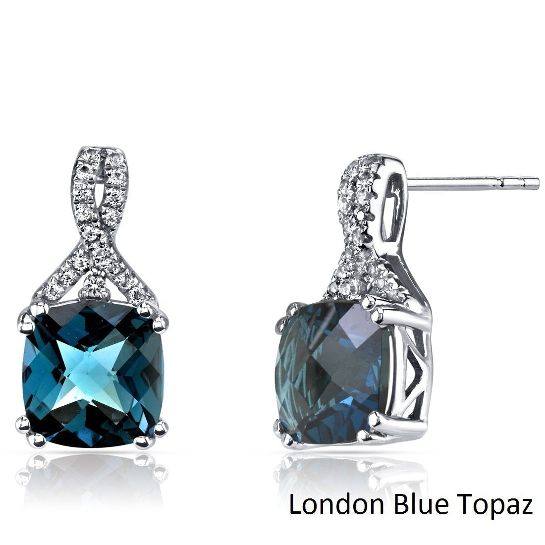 2.00 CT Cushion Cut London Blue Topaz Stud Earring in  Silvertone, Earring, Riakoob Jewelry, Riakoob Jewelry  jewelryjewelry deals, swarovski crystal jewelry, groupon jewelry,, jewelry for mom,