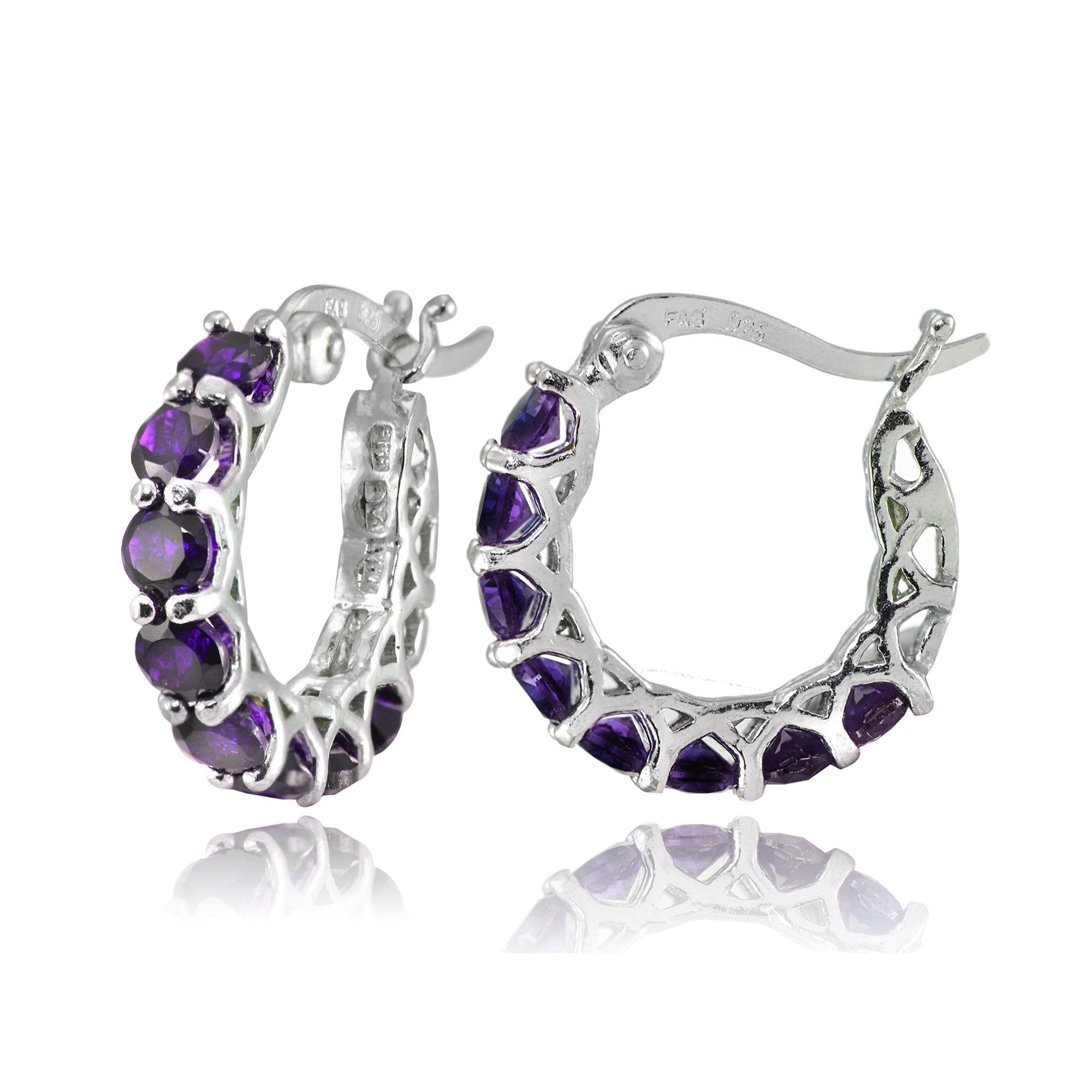 4.00 CT Amethyst Gemstone 1" French Lock Hoop Earringin  Silvertone, Earring, Riakoob Jewelry, Riakoob Jewelry  jewelryjewelry deals, swarovski crystal jewelry, groupon jewelry,, jewelry for mom,
