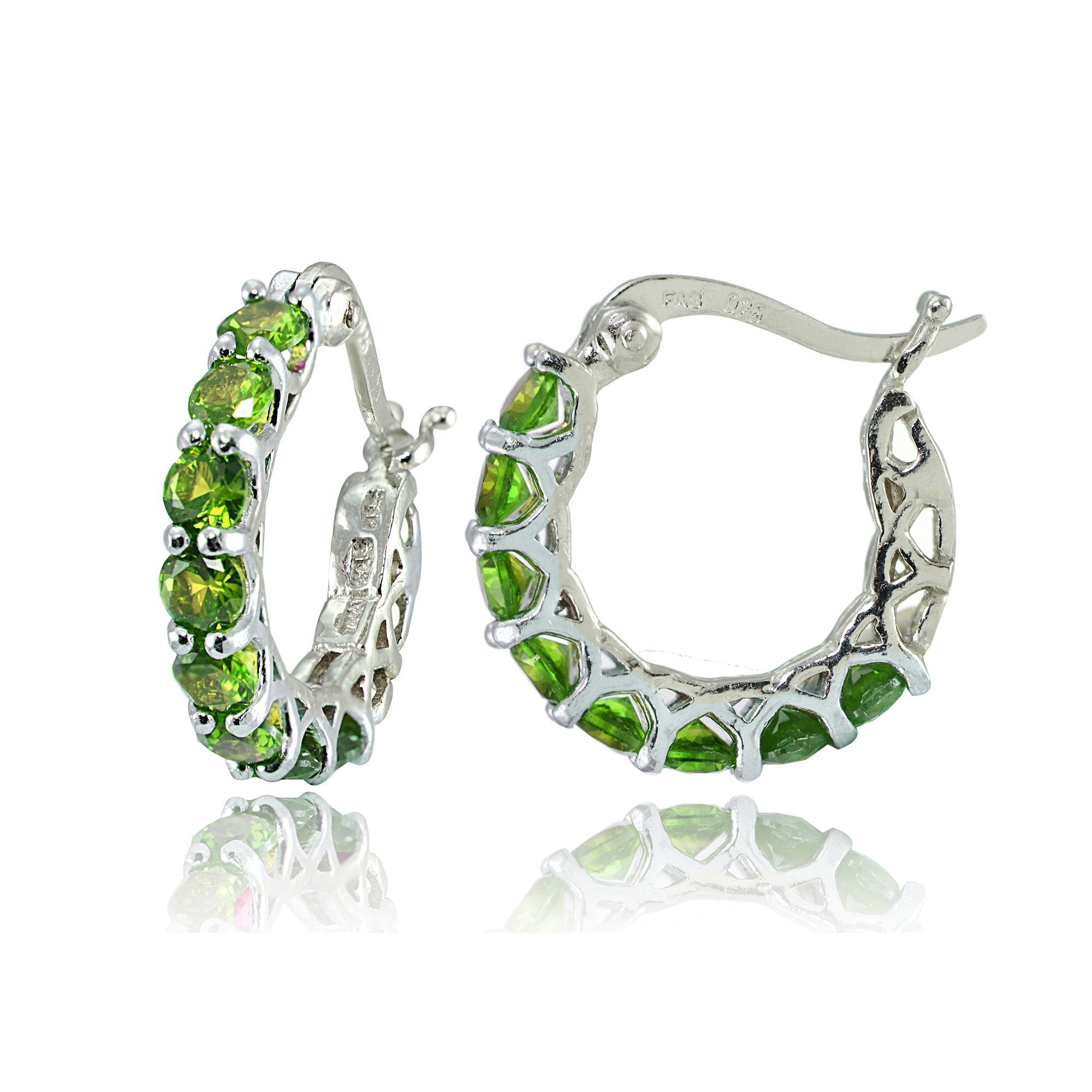 4.00 CT Peridot Gemstone 1" French Lock Hoop Earringin  Silvertone, Earring, Riakoob Jewelry, Riakoob Jewelry  jewelryjewelry deals, swarovski crystal jewelry, groupon jewelry,, jewelry for mom,
