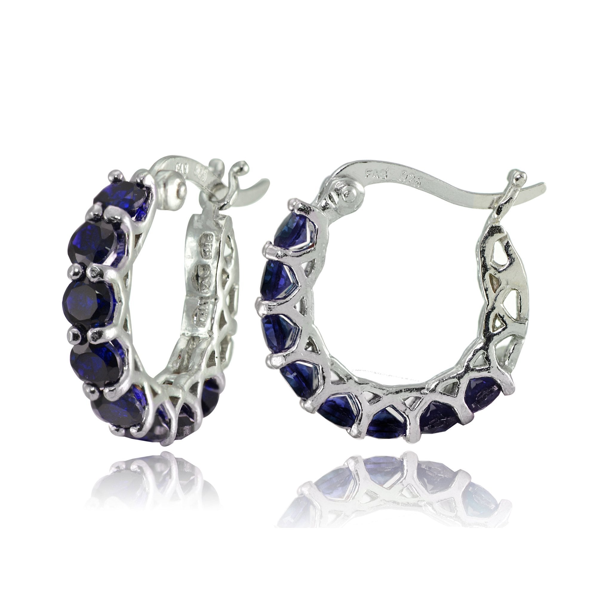 4.00 CT Sapphire Gemstone 1" French Lock Hoop Earringin  Silvertone, Earring, Riakoob Jewelry, Riakoob Jewelry  jewelryjewelry deals, swarovski crystal jewelry, groupon jewelry,, jewelry for mom,