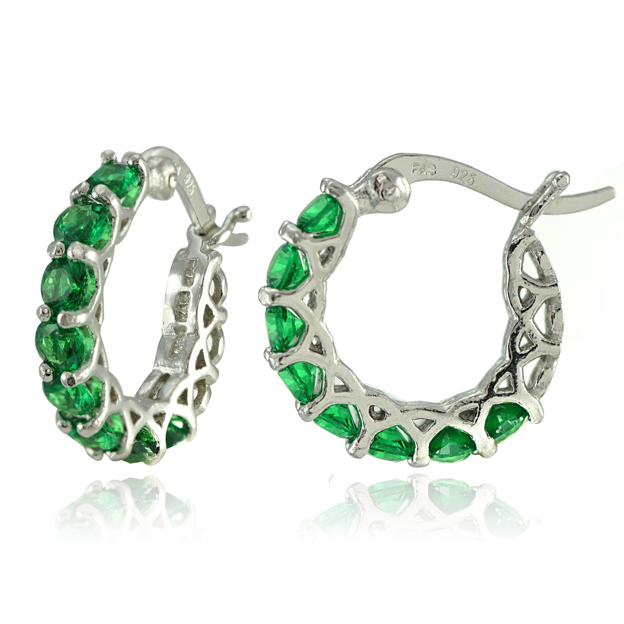 4.00 CT Emerald Gemstone 1" French Lock Hoop Earringin  Silvertone, Earring, Riakoob Jewelry, Riakoob Jewelry  jewelryjewelry deals, swarovski crystal jewelry, groupon jewelry,, jewelry for mom,