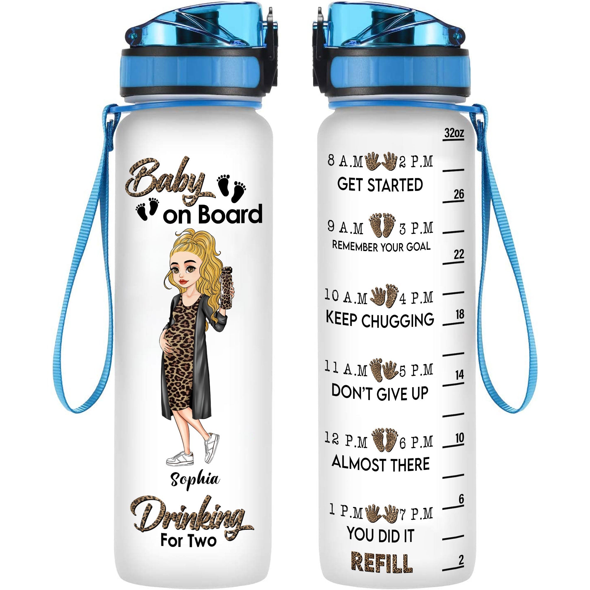 Baby On Board Drink For Two - Personalized Water Tracker Bottle - Mother's Day Gift For Pregnant Mom, Mother