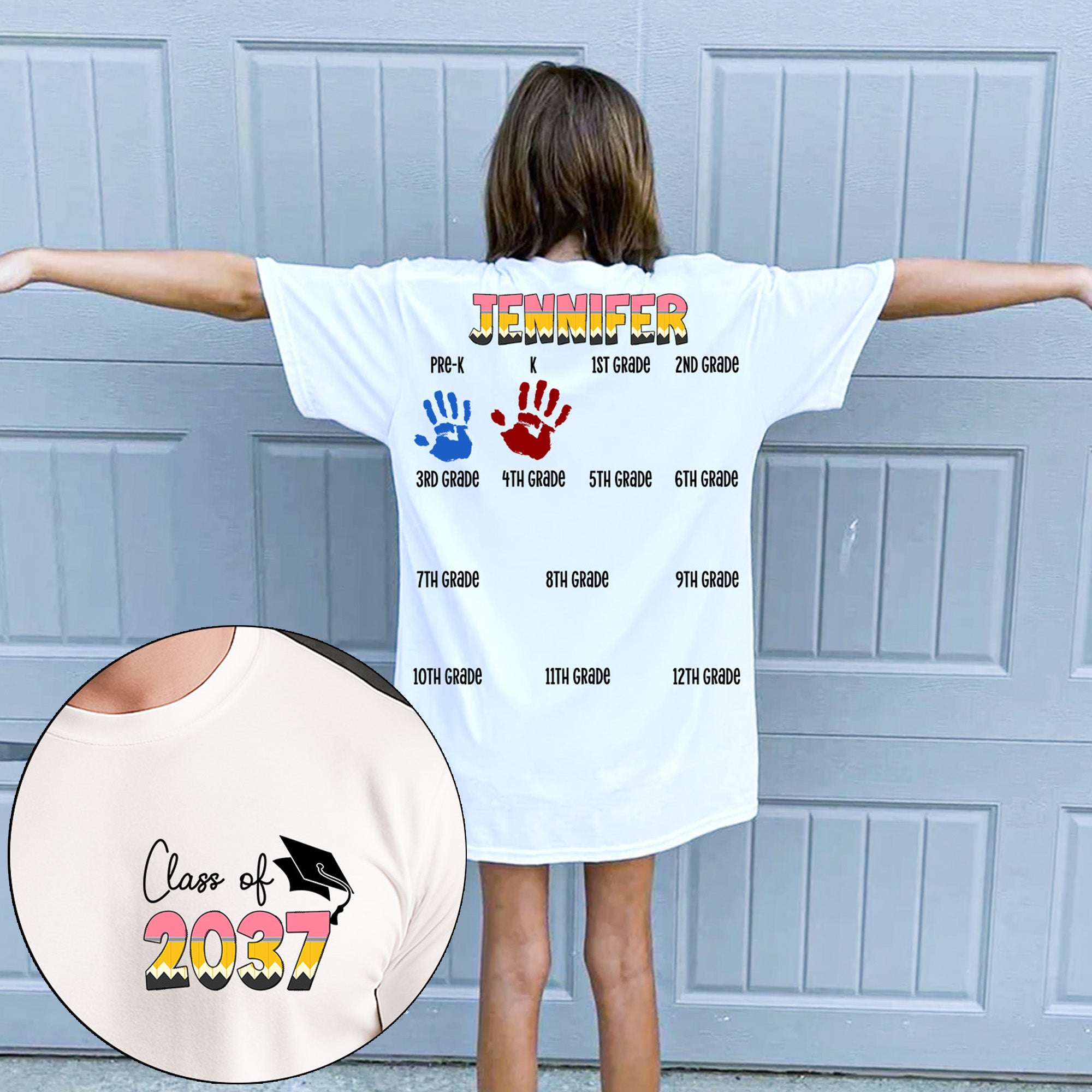 Back To School Grow With Me Grad Handprint For Preschool To 12th - Personalized Shirt