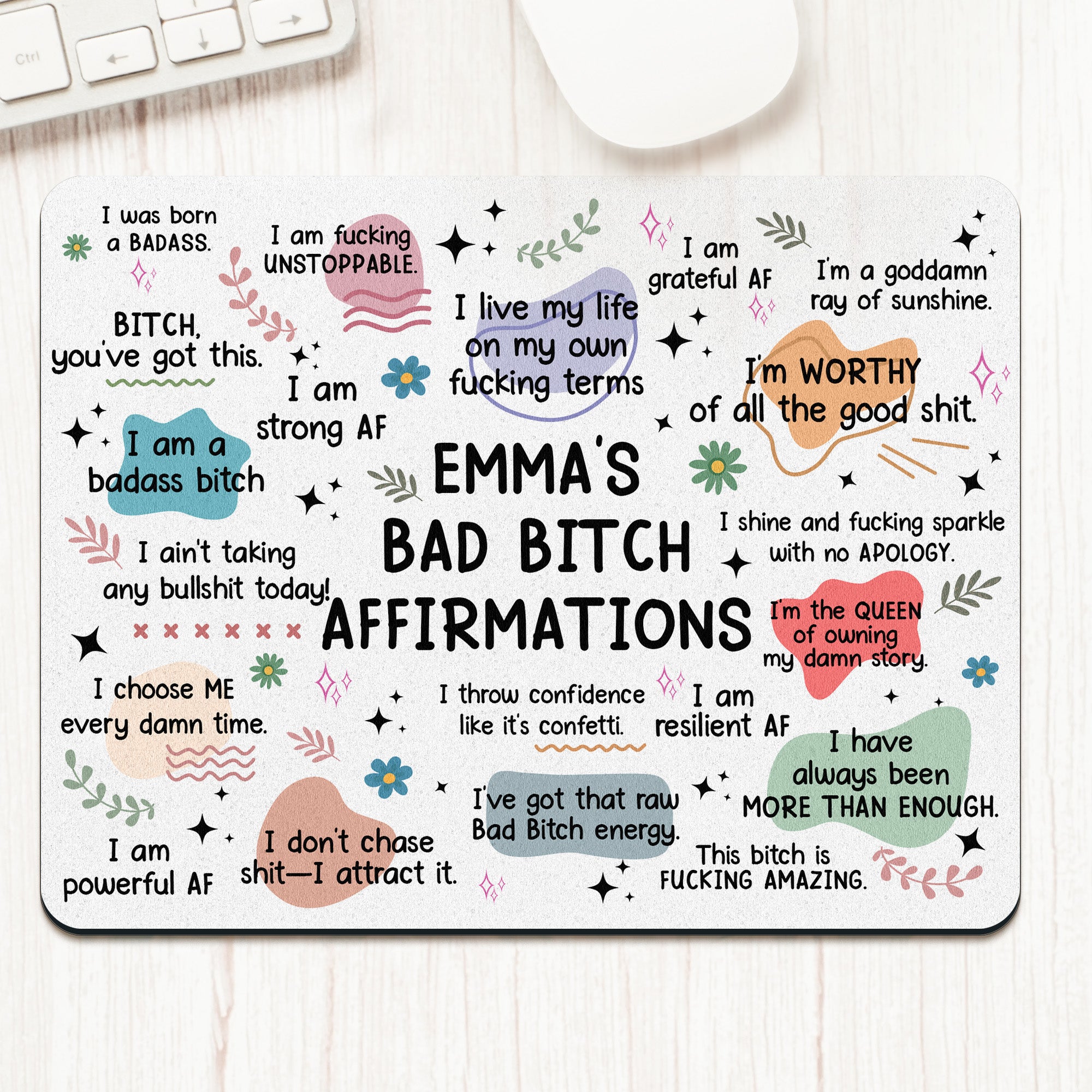 Bad B*tch Affirmations - Custom Shape Mouse Pad