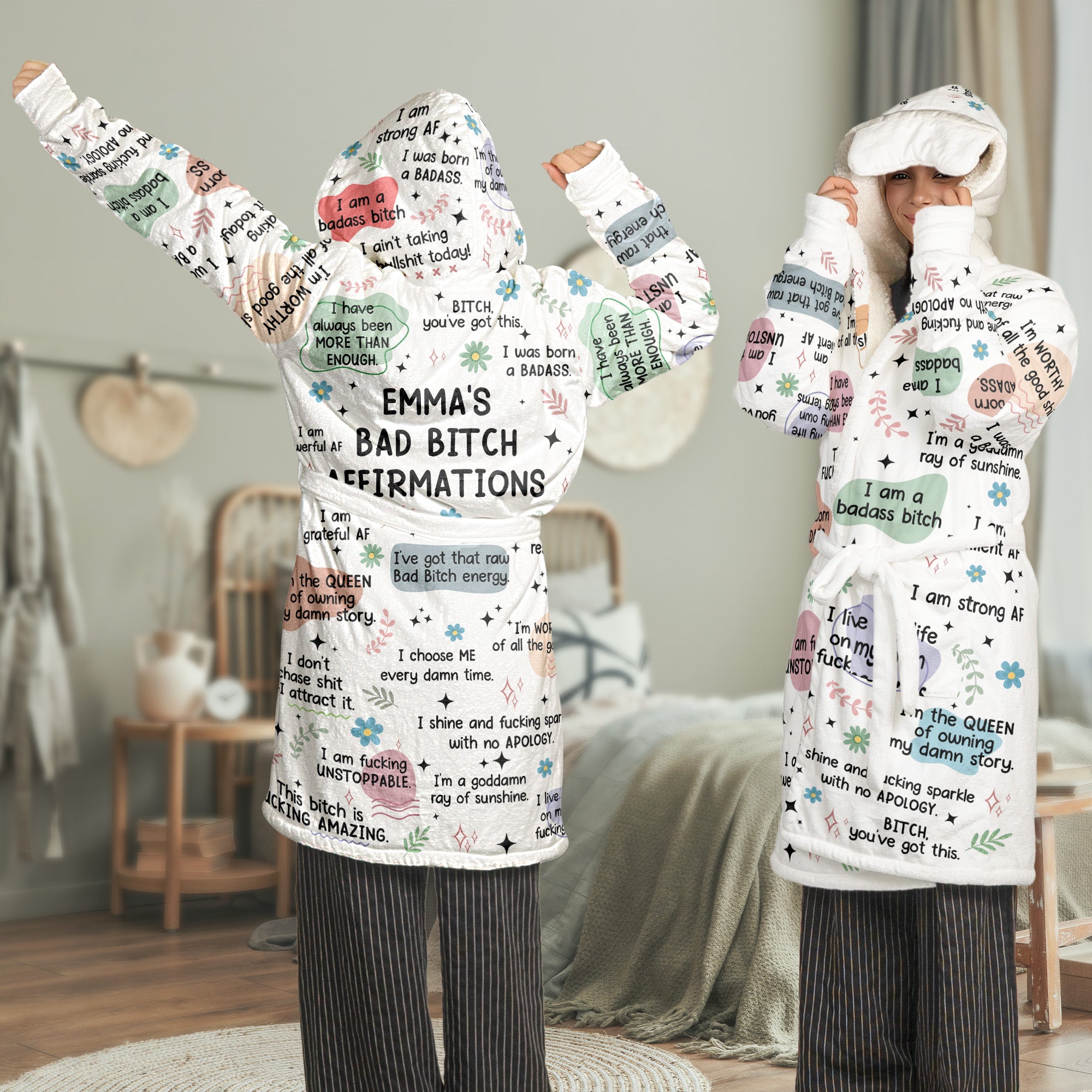 Bad B*tch Affirmations - Personalized Hooded Robe