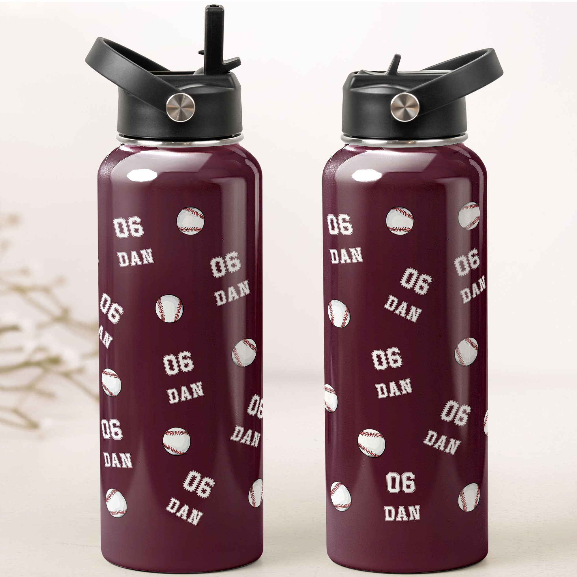 Baseball Custom Name, Number - Personalized Stainless Steel Water Bottle