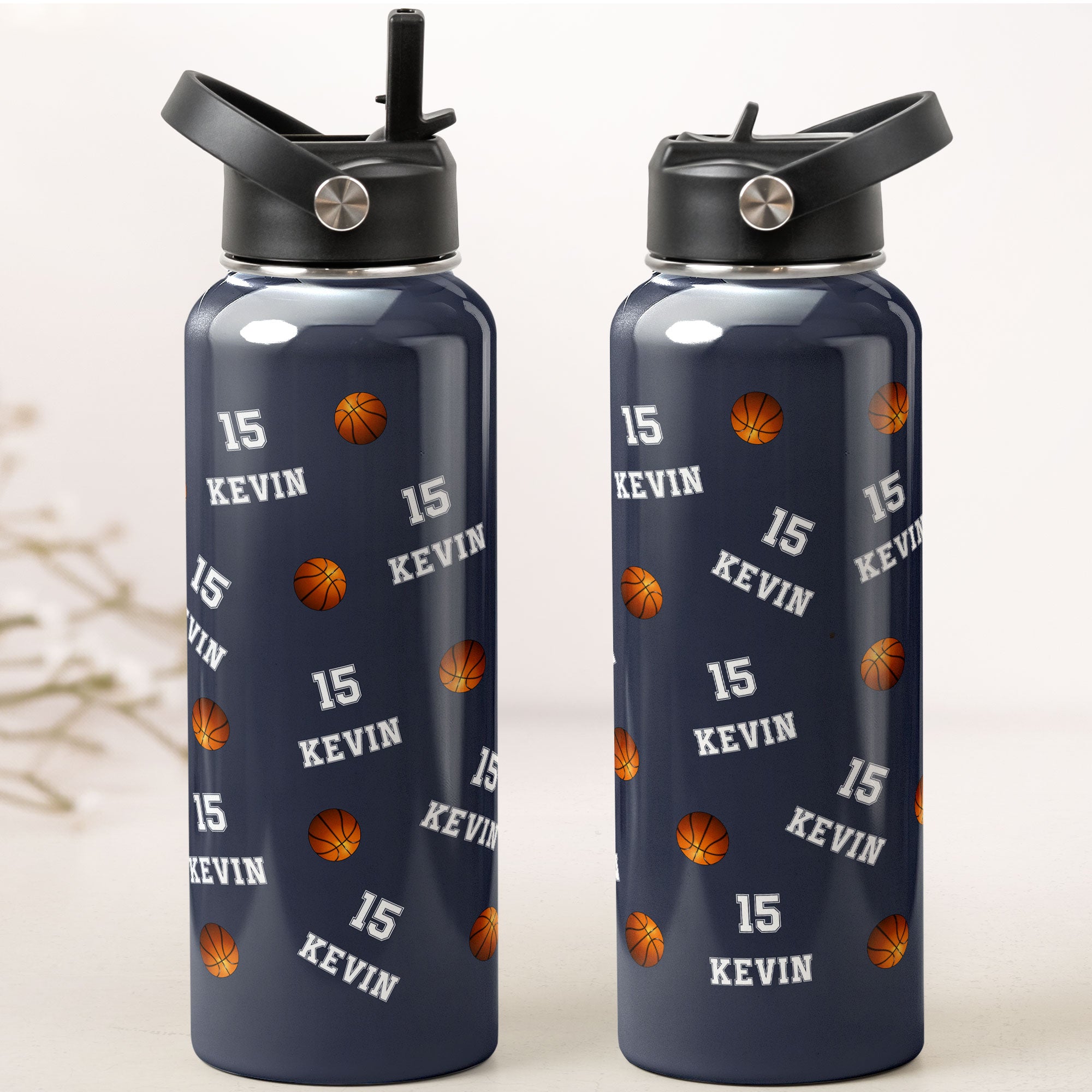 Basketball Custom Name, Number - Personalized Stainless Steel Water Bottle