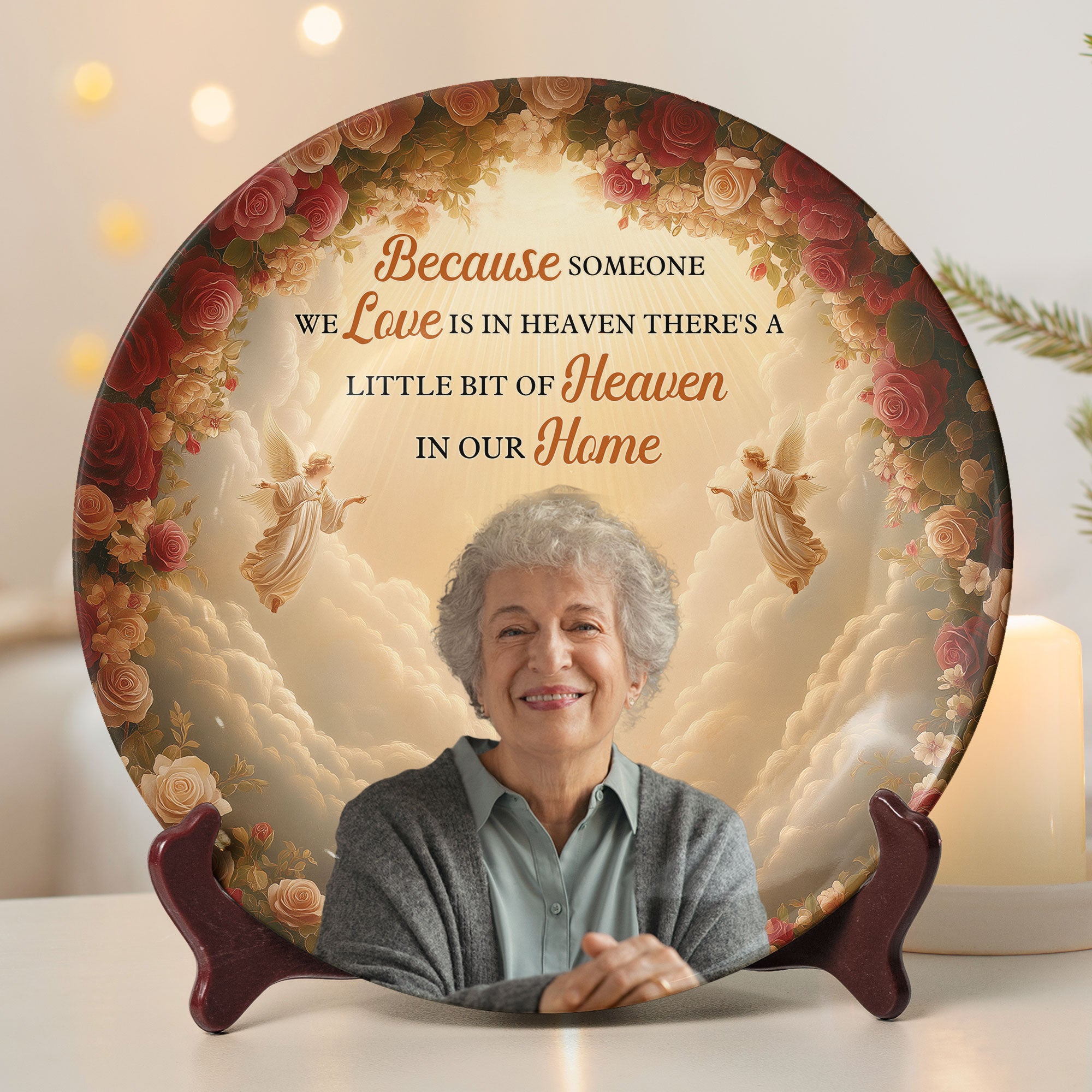 Because Someone We Love Is In Heaven - Personalized Photo Ceramic Plate