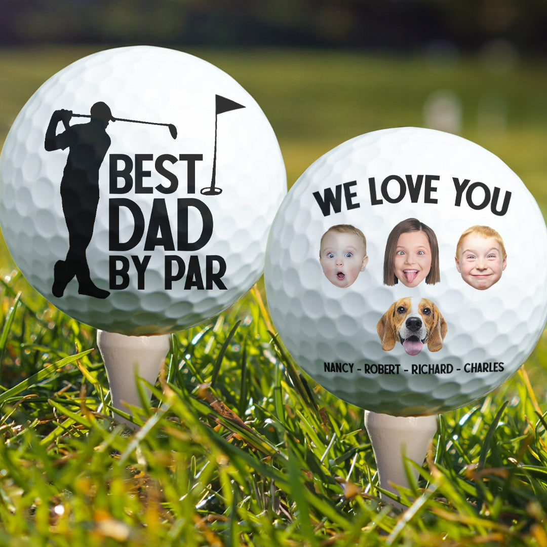 Best Dad By Par Grandpa Papa Husband Golf Gift - Personalized Photo Golf Ball