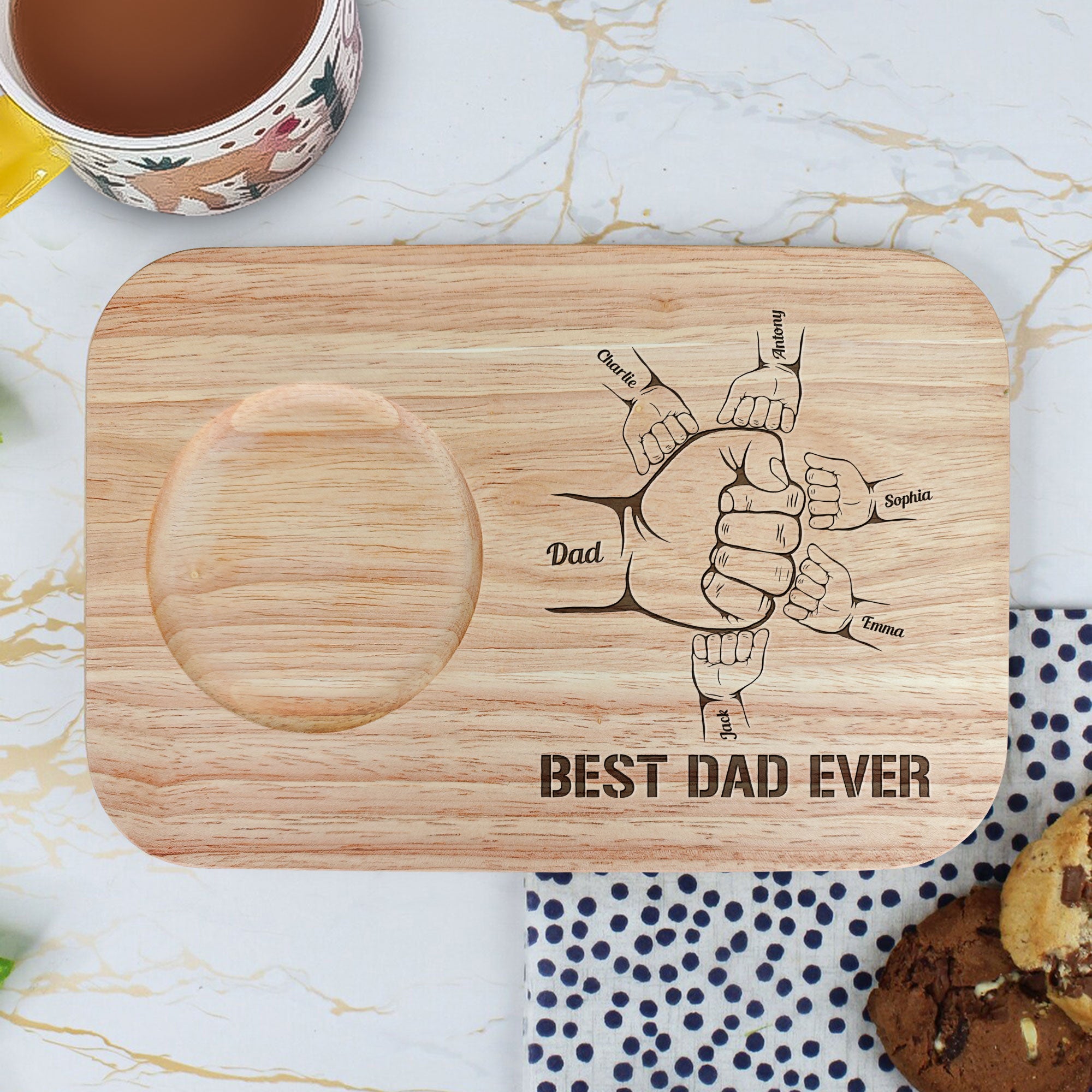 Best Dad Ever - Custom Engraved Wooden Tea & Biscuit Board