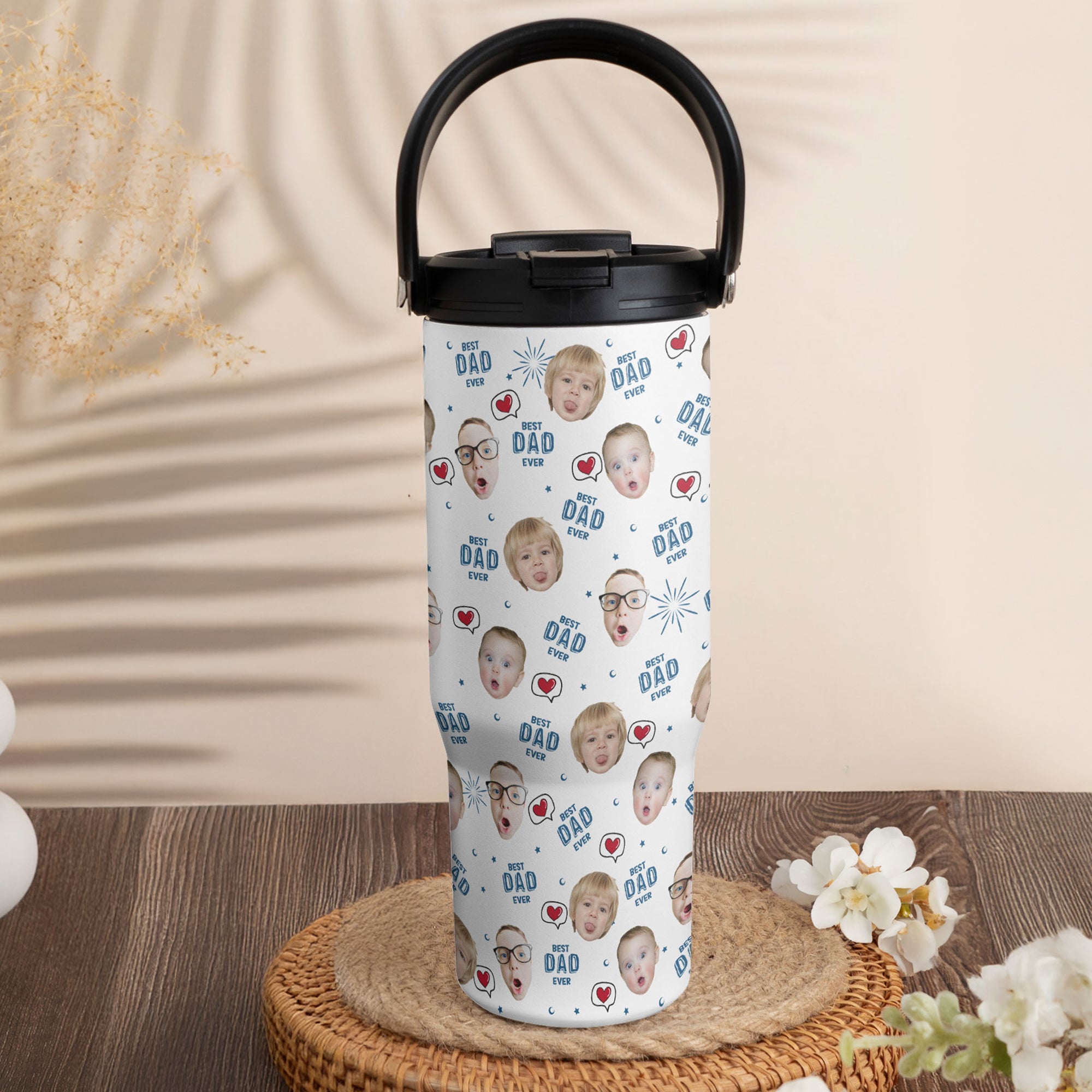 Best Dad Ever Father's Day Gift For Men - Personalized Photo 30oz Tumbler With Handle