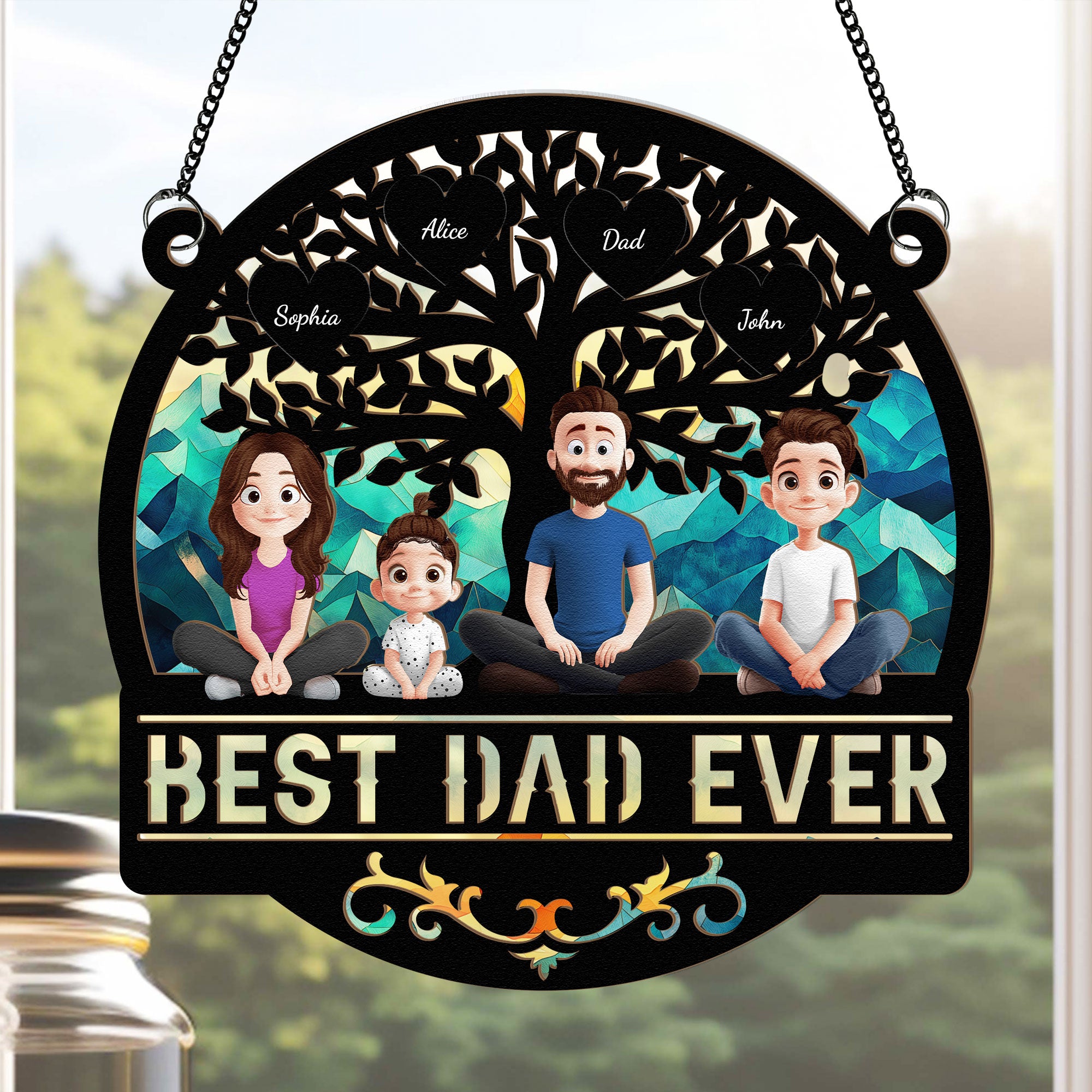 Best Dad Ever - Personalized Window Hanging Suncatcher Ornament