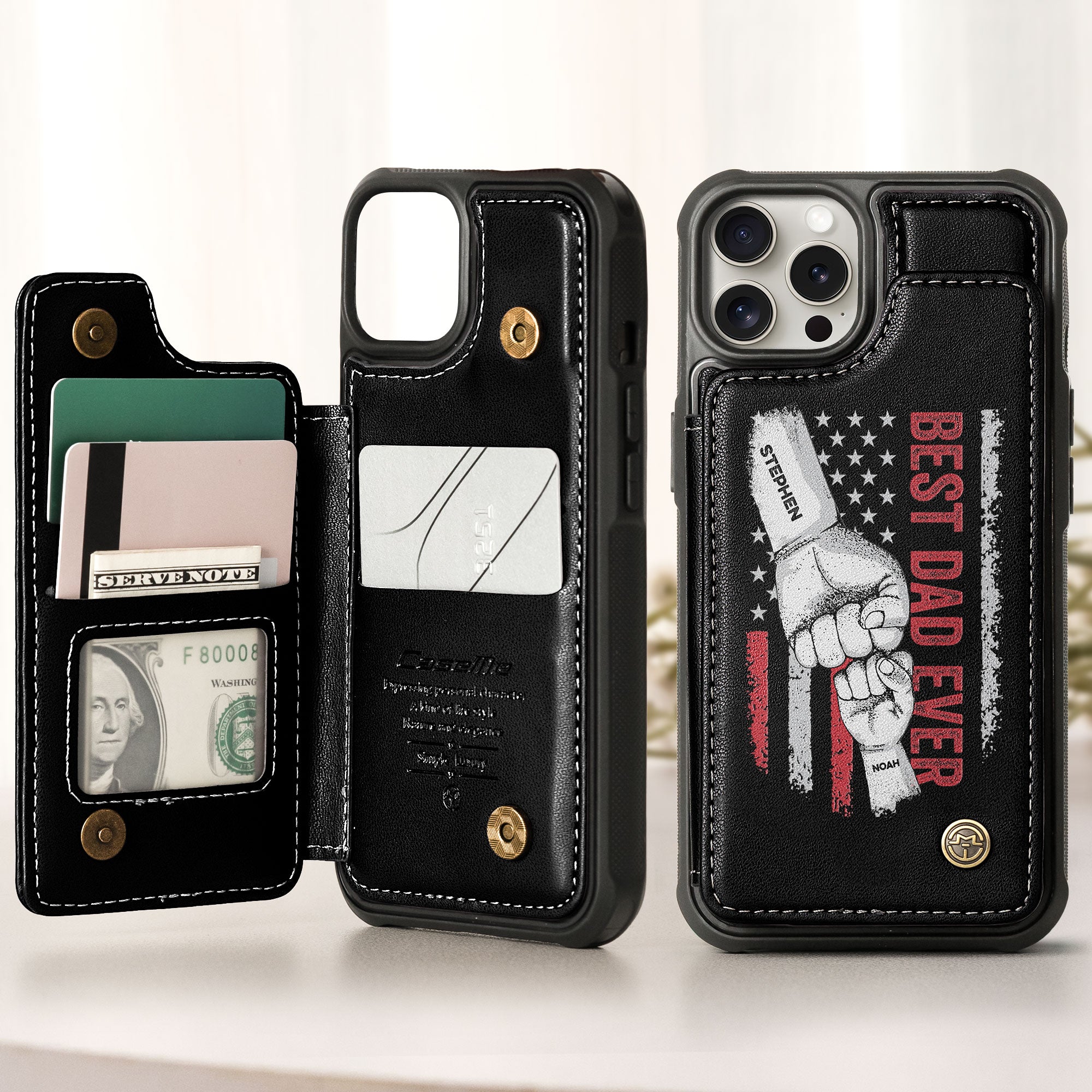 Best Dad Ever - Vintage Version - Personalized Leather Flip Wallet Phone Case
