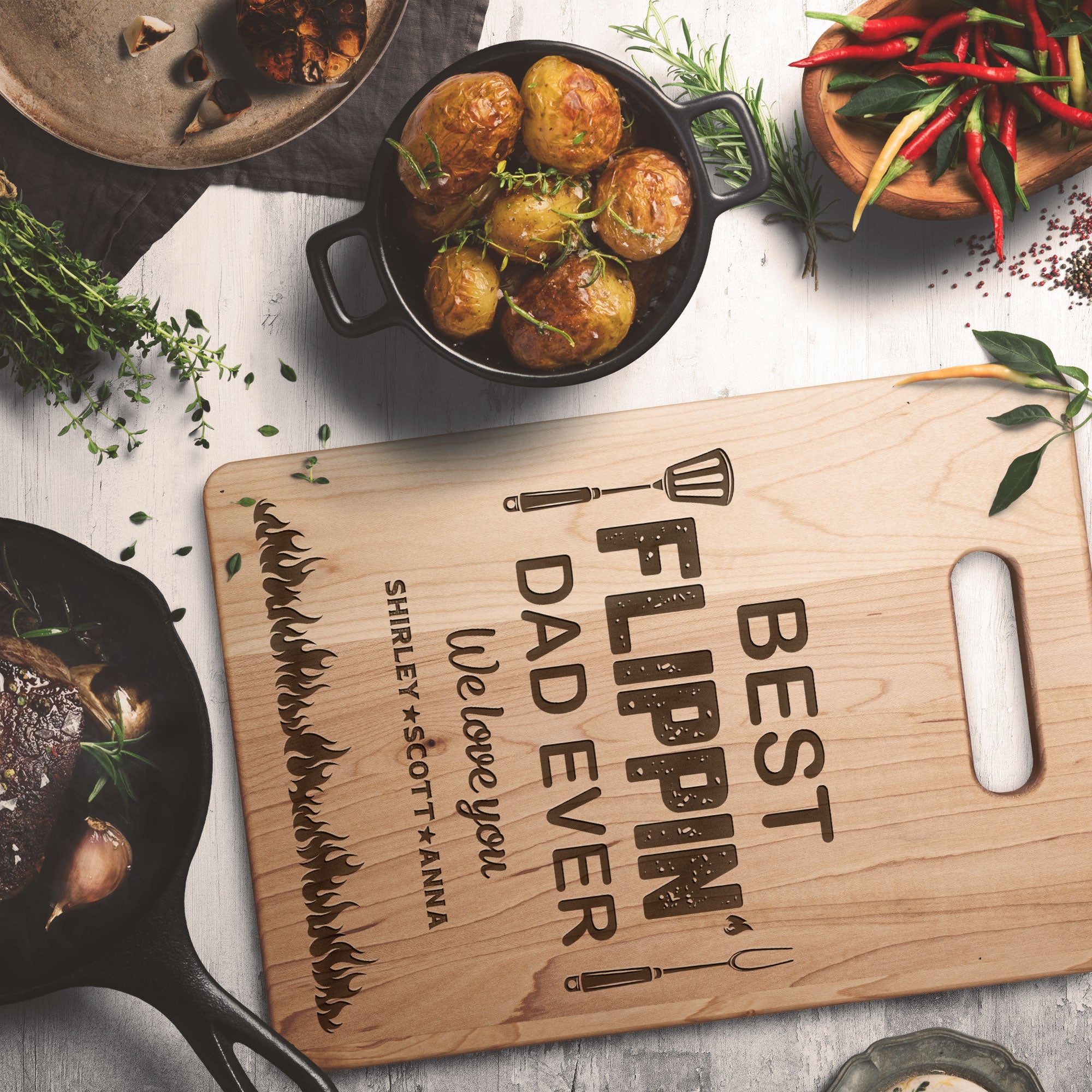 Best Flippin Dad Ever - Personalized Engraved Maple Cutting Board