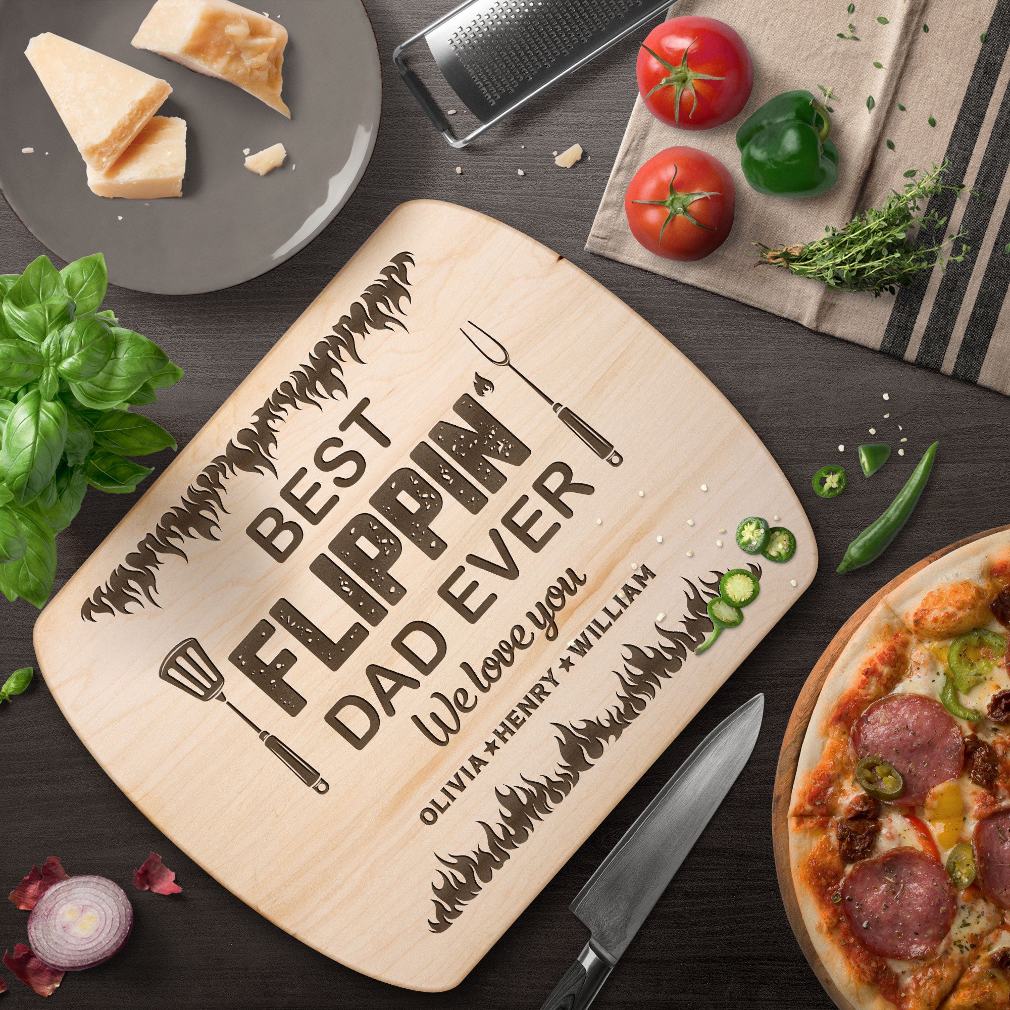 Best Flippin Dad Ever - Personalized Engraved Oval Cutting Board