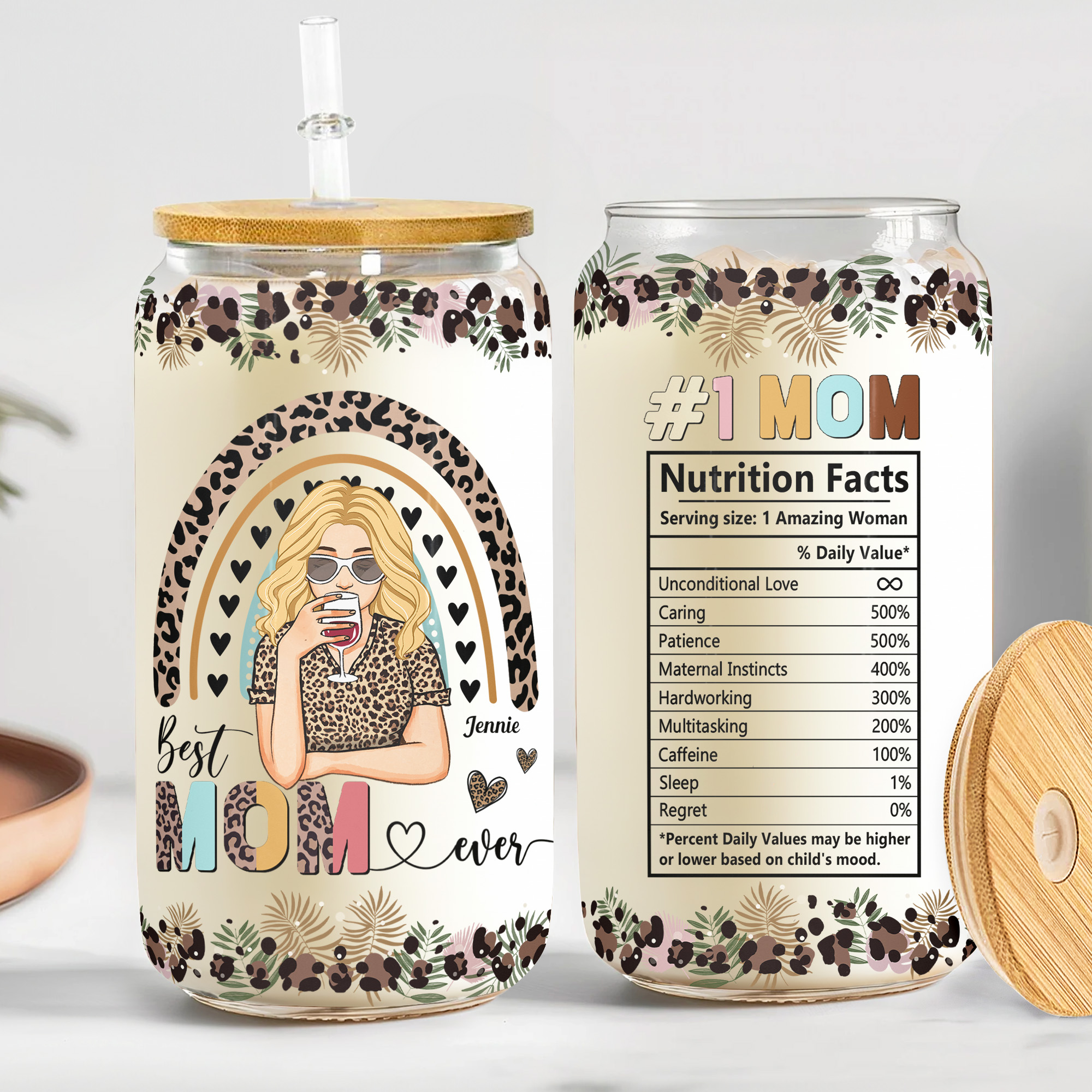 Best Mom Ever Nutrition Facts Amazing Woman  - Personalized Clear Glass Cup