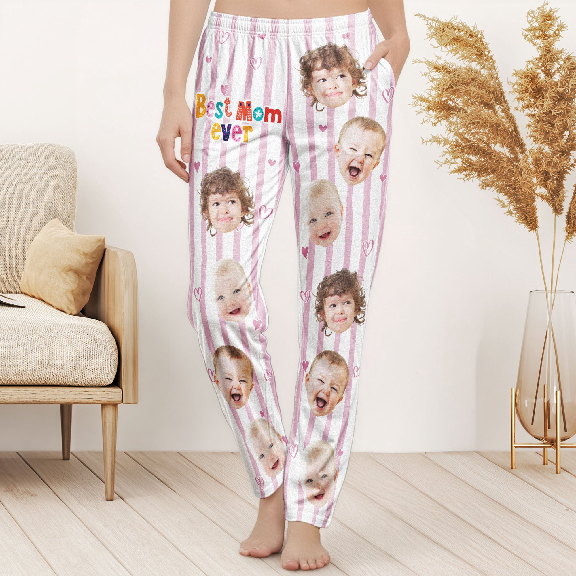 Best Mom Ever Striped Pattern - Personalized Photo Sweatpants, Lounge Pants With Pockets