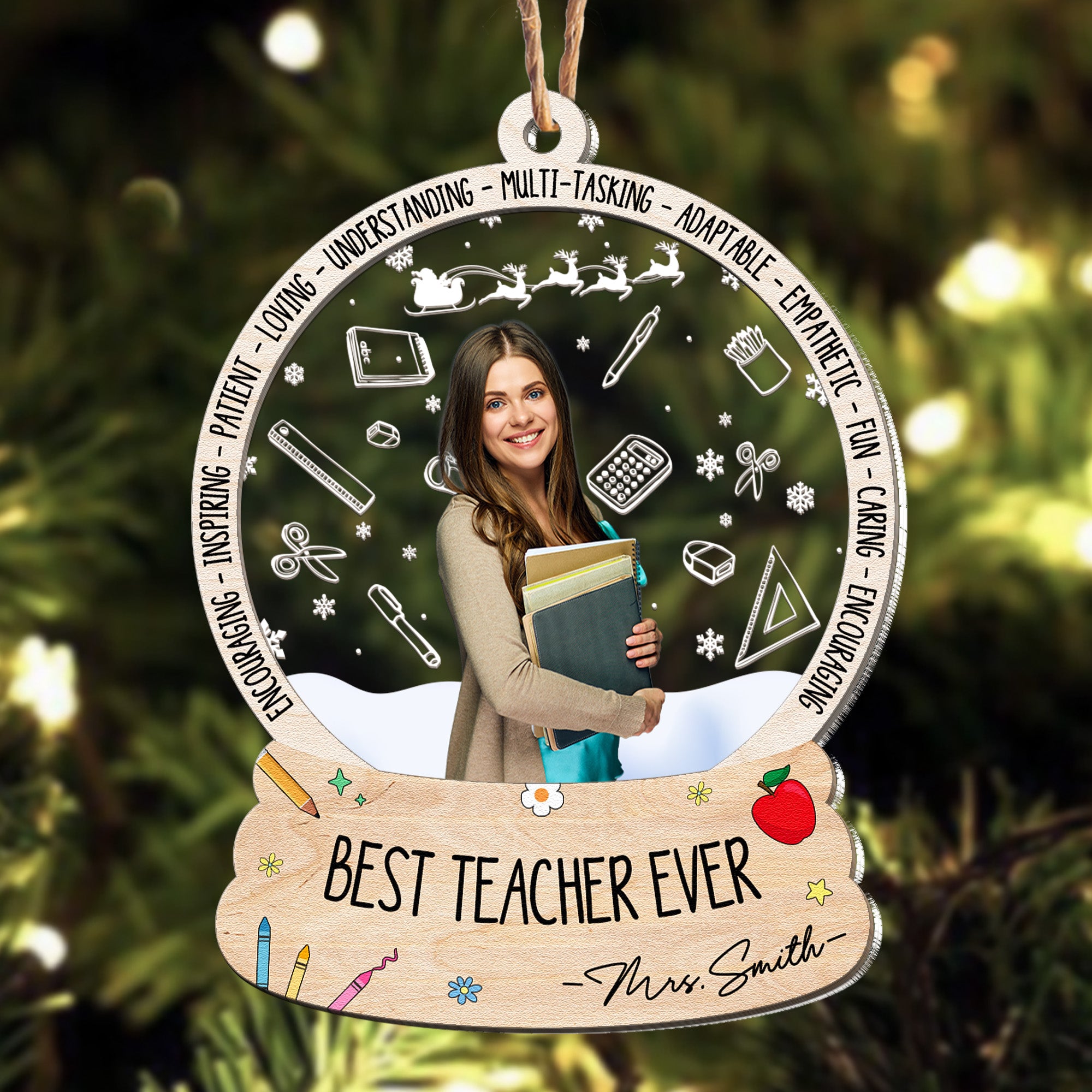 Best Teacher Ever - Gift For Teacher - Personalized Wood And Acrylic Photo Ornament
