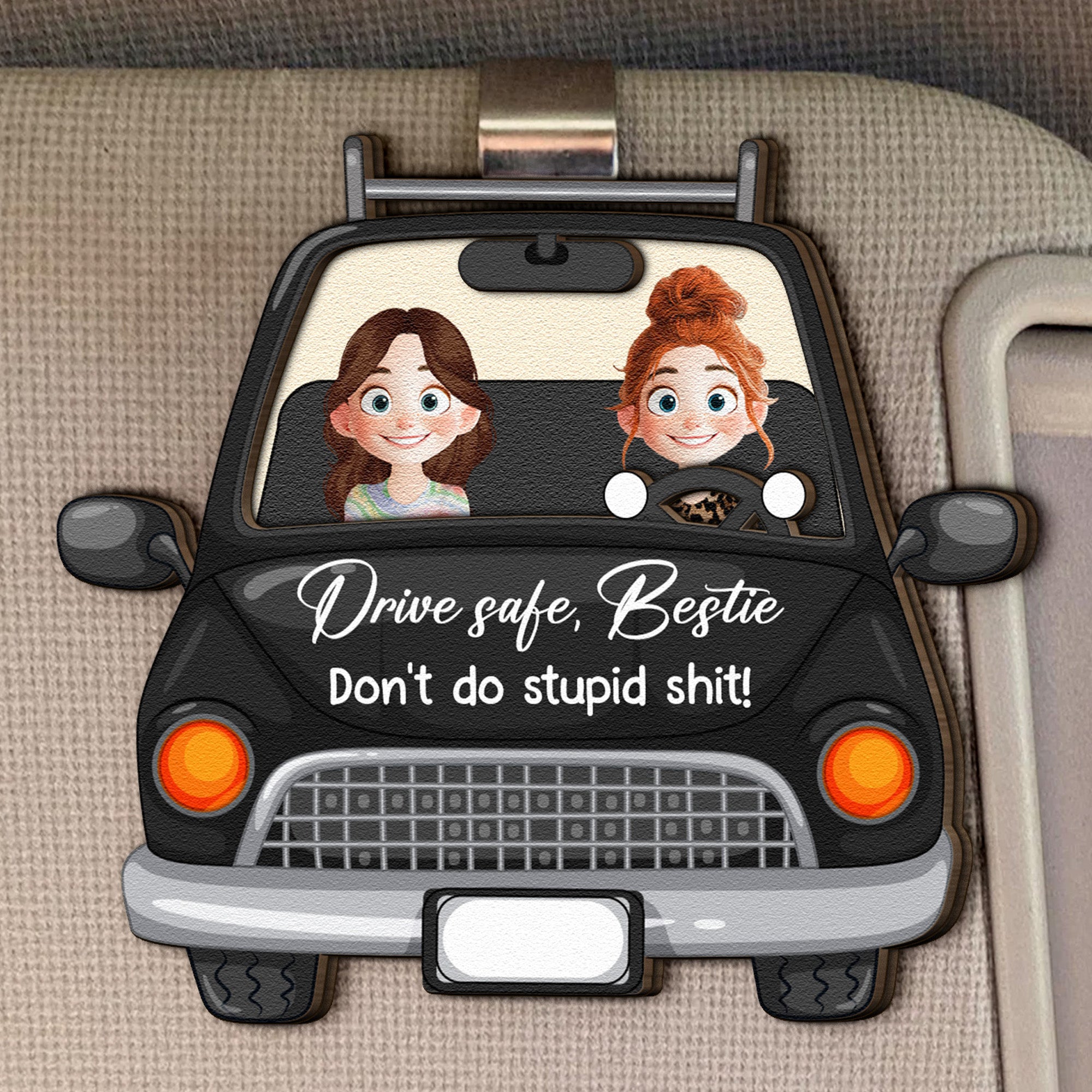 Bestie Don't Do Stupid Shit - Personalized Wooden Car Visor Clip