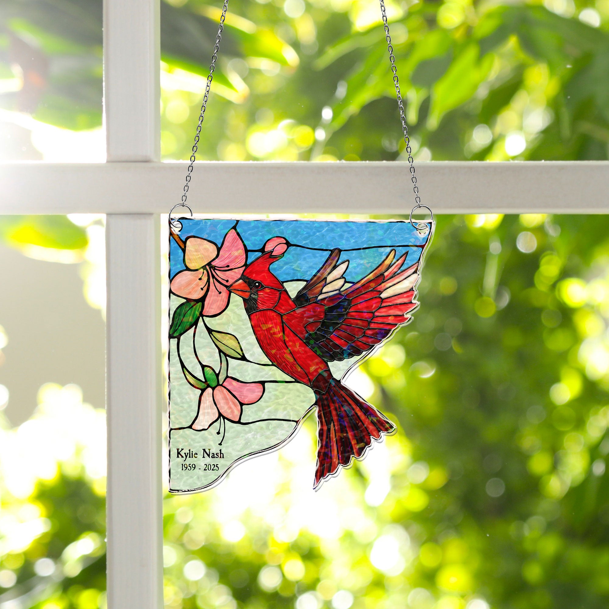 Birds And Flowers - Personalized Window Corner Suncatcher