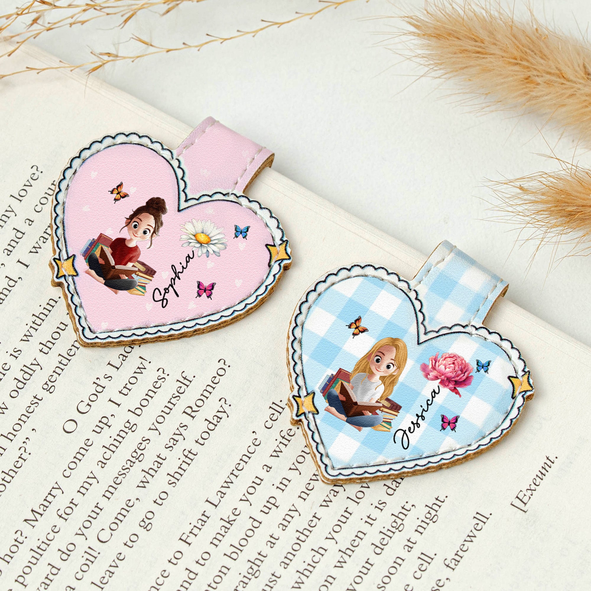 Birth Flower, Book Lover, Heart Shaped - Personalized Leather Magnetic Bookmark