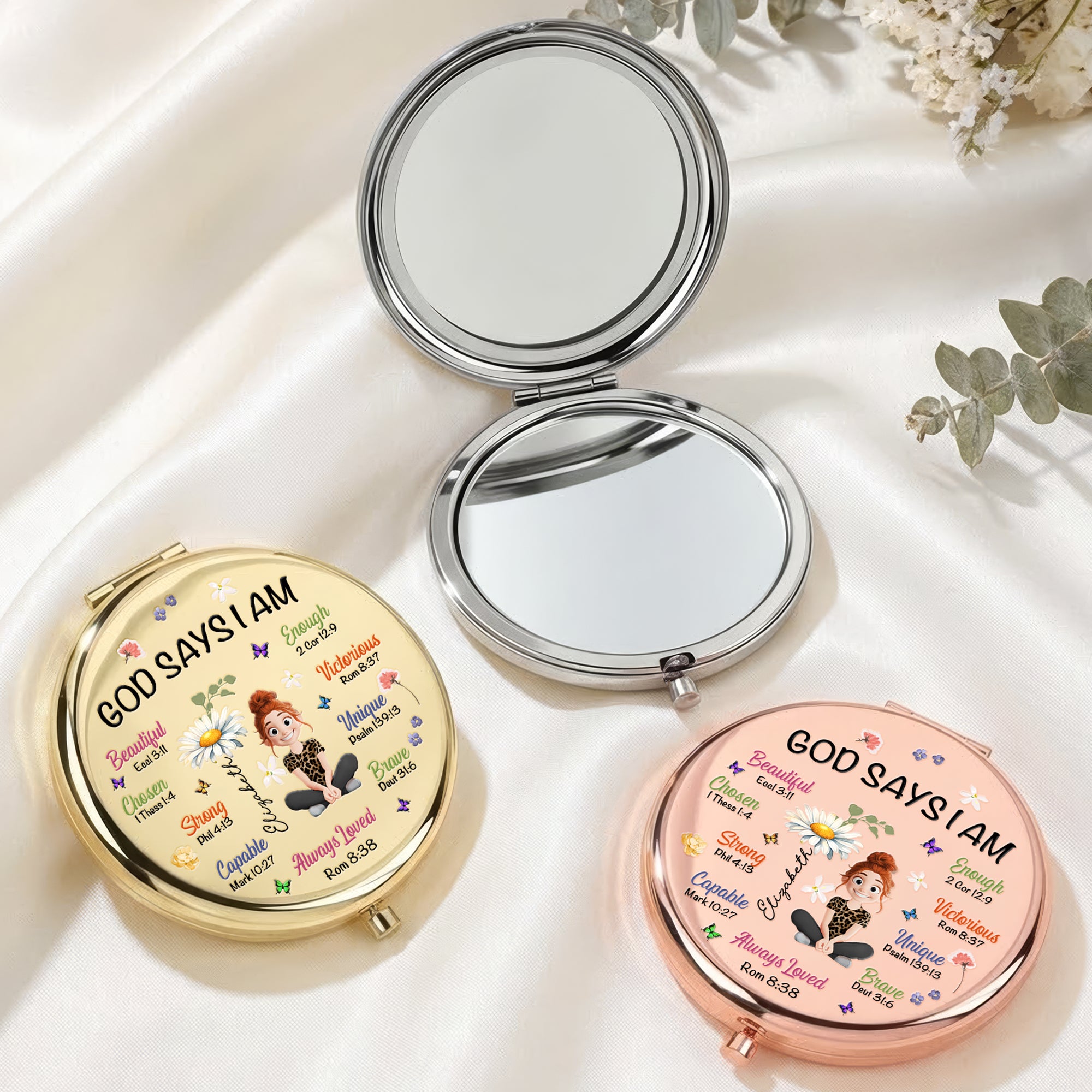 Birth Flower God Says I Am - Personalized Compact Mirror