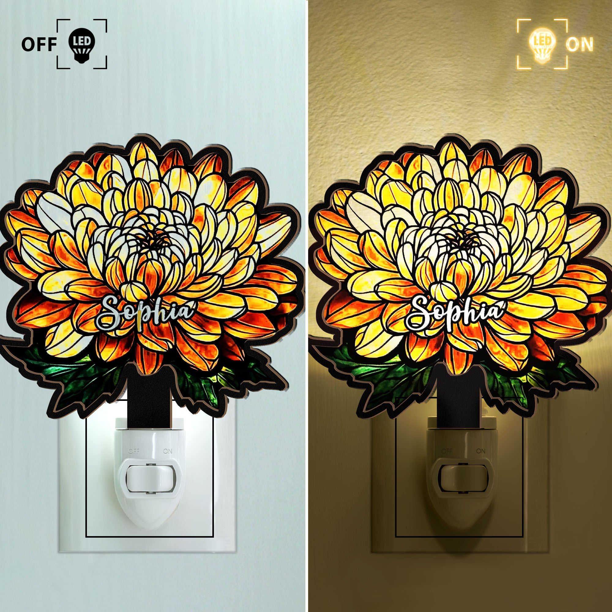 Birth Flower With Name - Personalized Wood And Acrylic Night Light