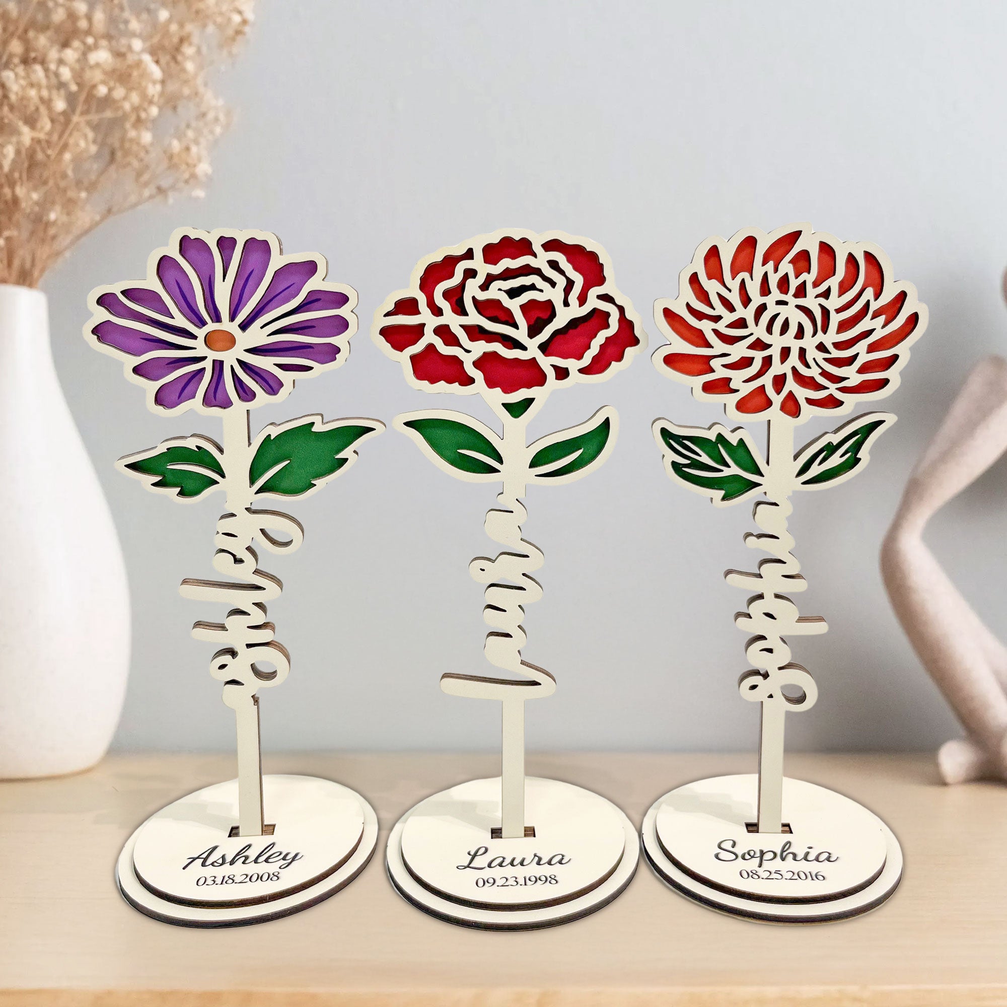 Birth Month Flower - Personalized Wooden Birth Flower