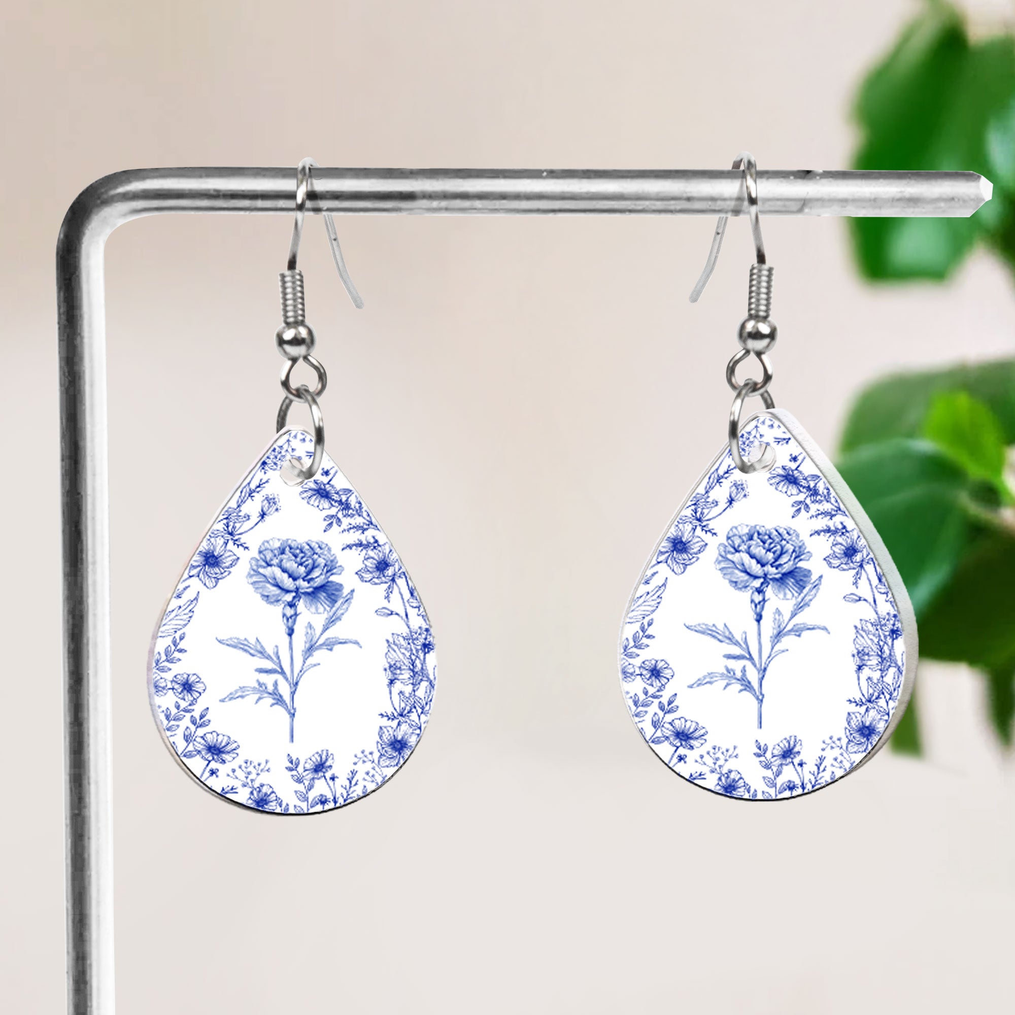 Birth Month Flower Toile De Jouy French Vintage Style - Personalized Acrylic Earrings