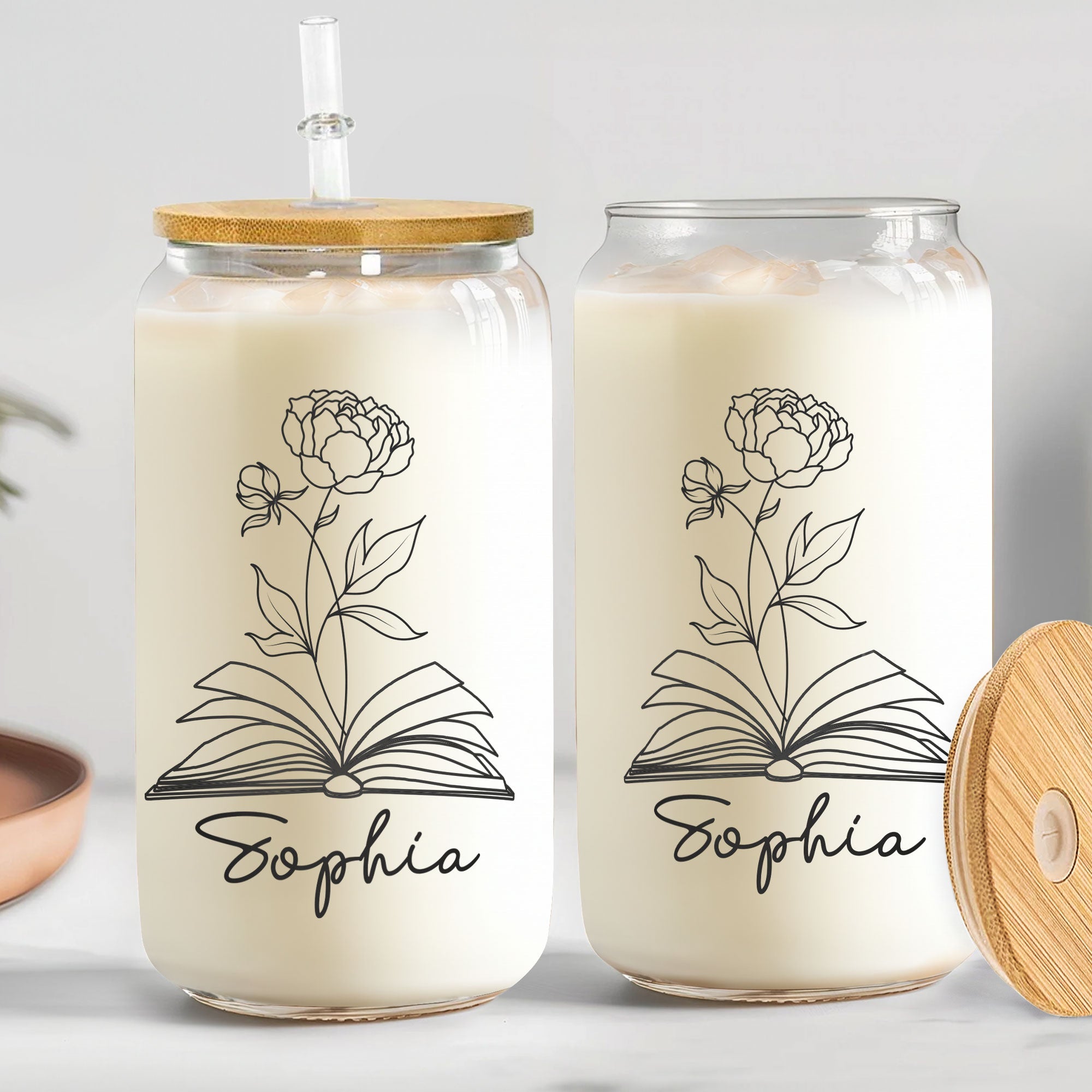 Birthday Flower Gift For Book Lovers Bookworms - Personalized Clear Glass Cup