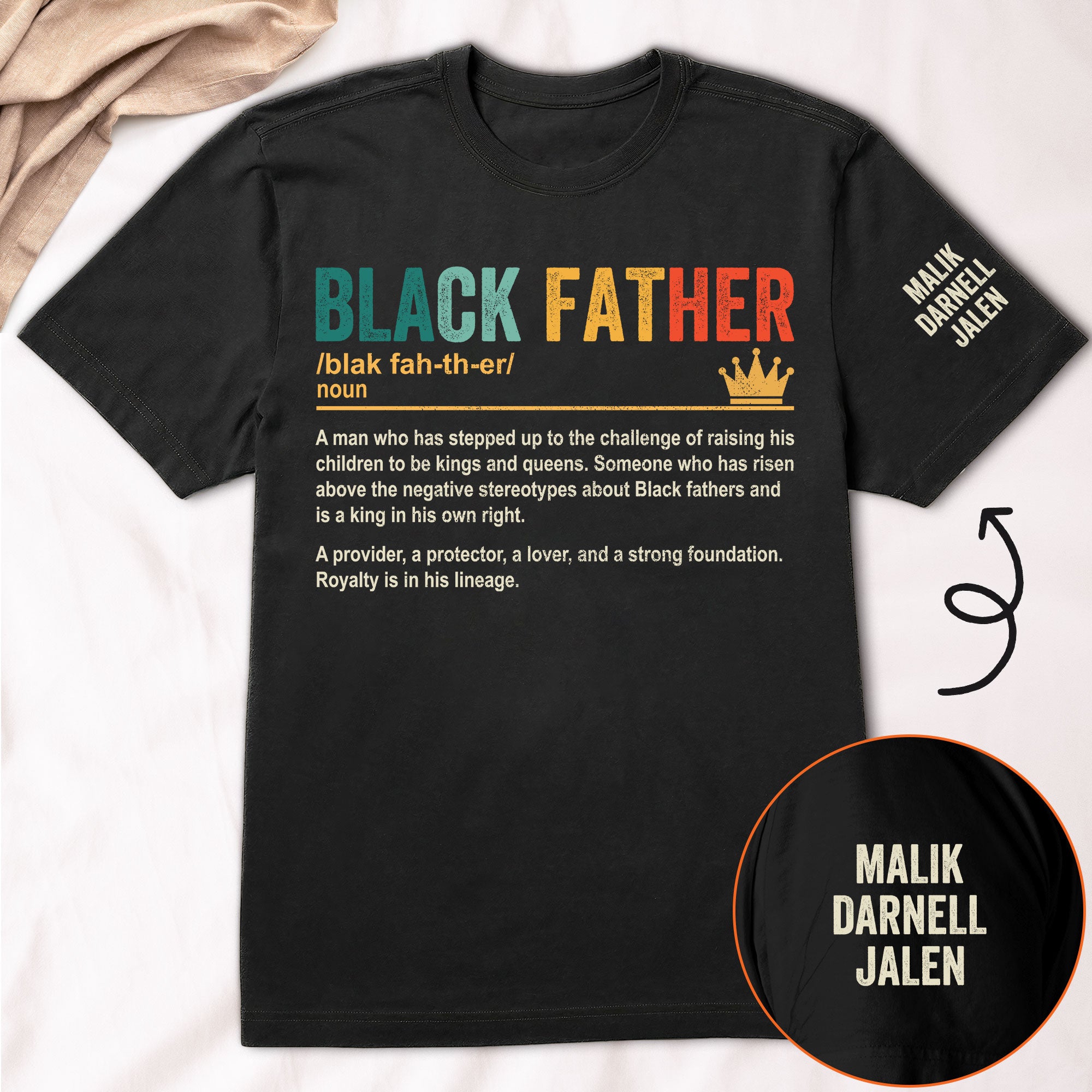 Black Father Custom Kids' Names - Personalized Shirt