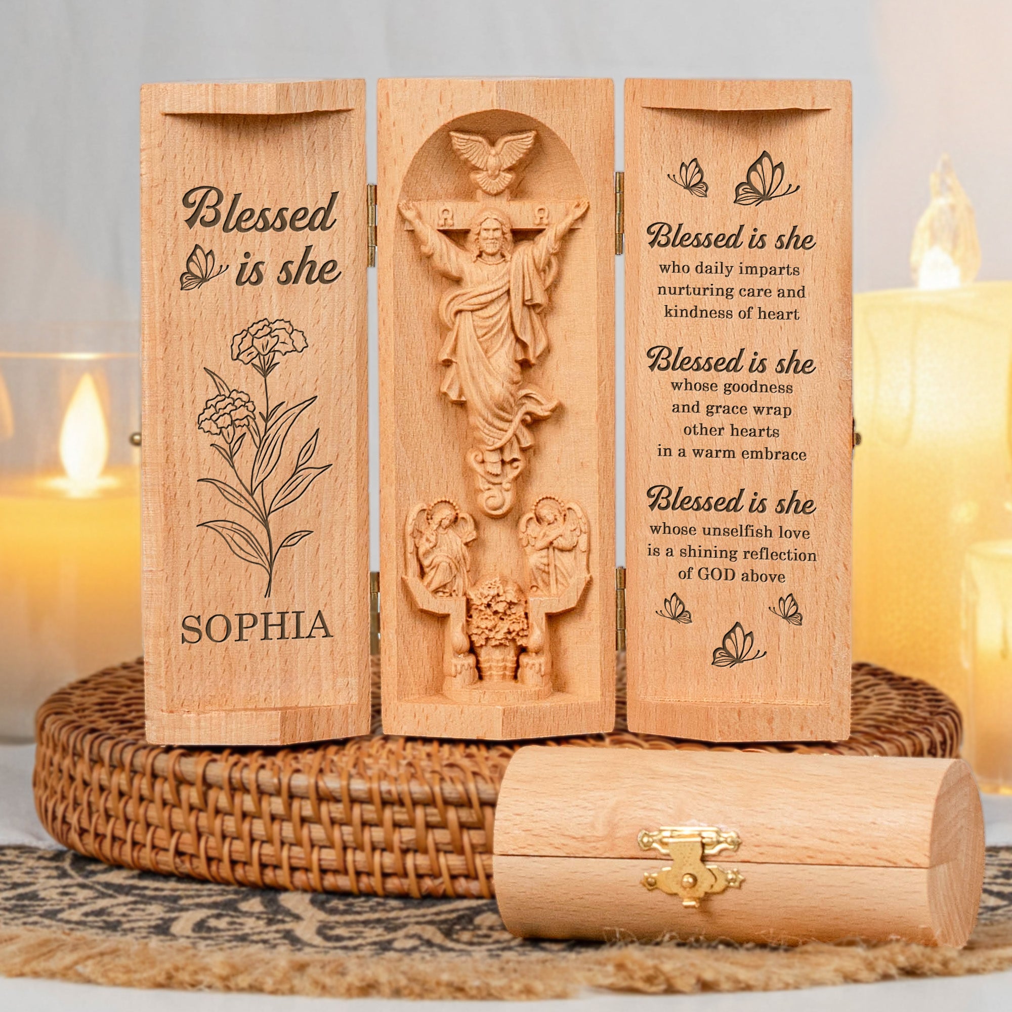 Blessed Is She Faith Gift For Her - Personalized Wooden Plaque