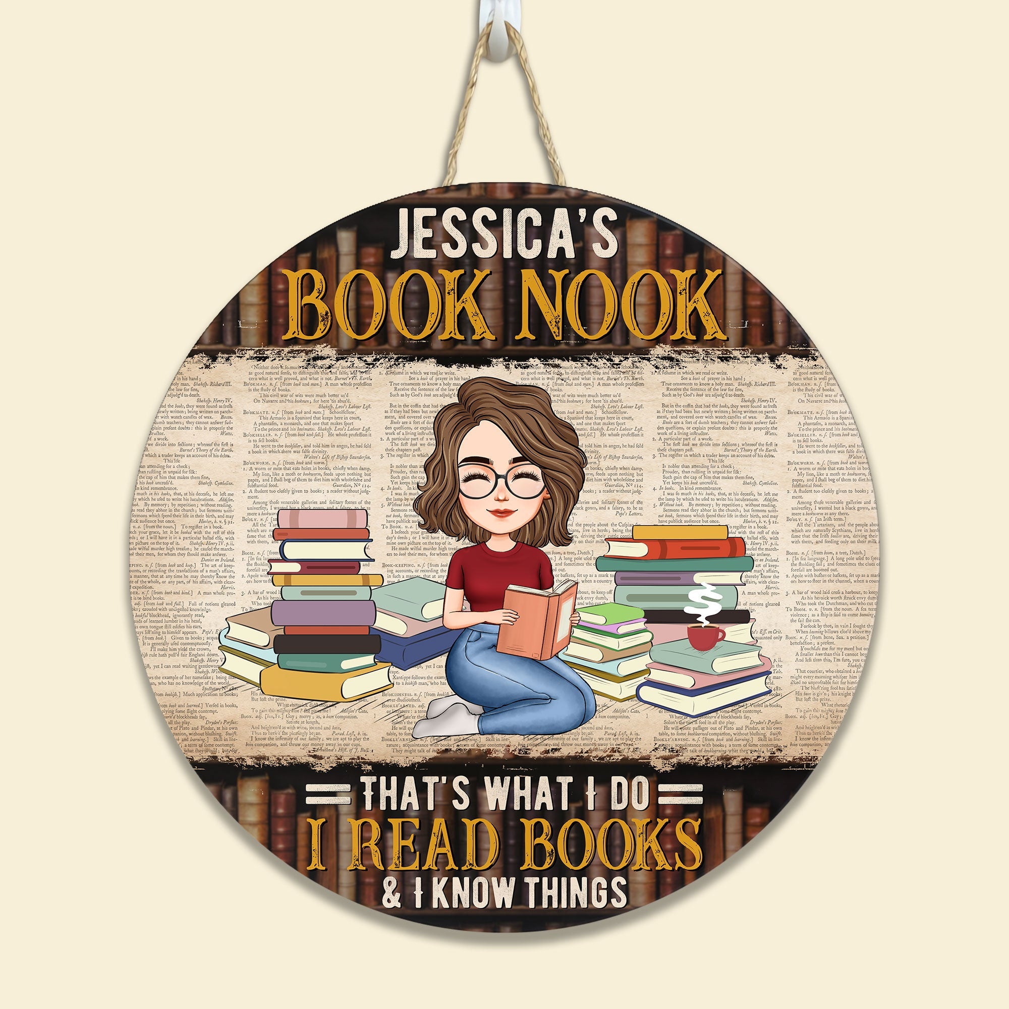 Book Nook - Personalized Round Wood Sign