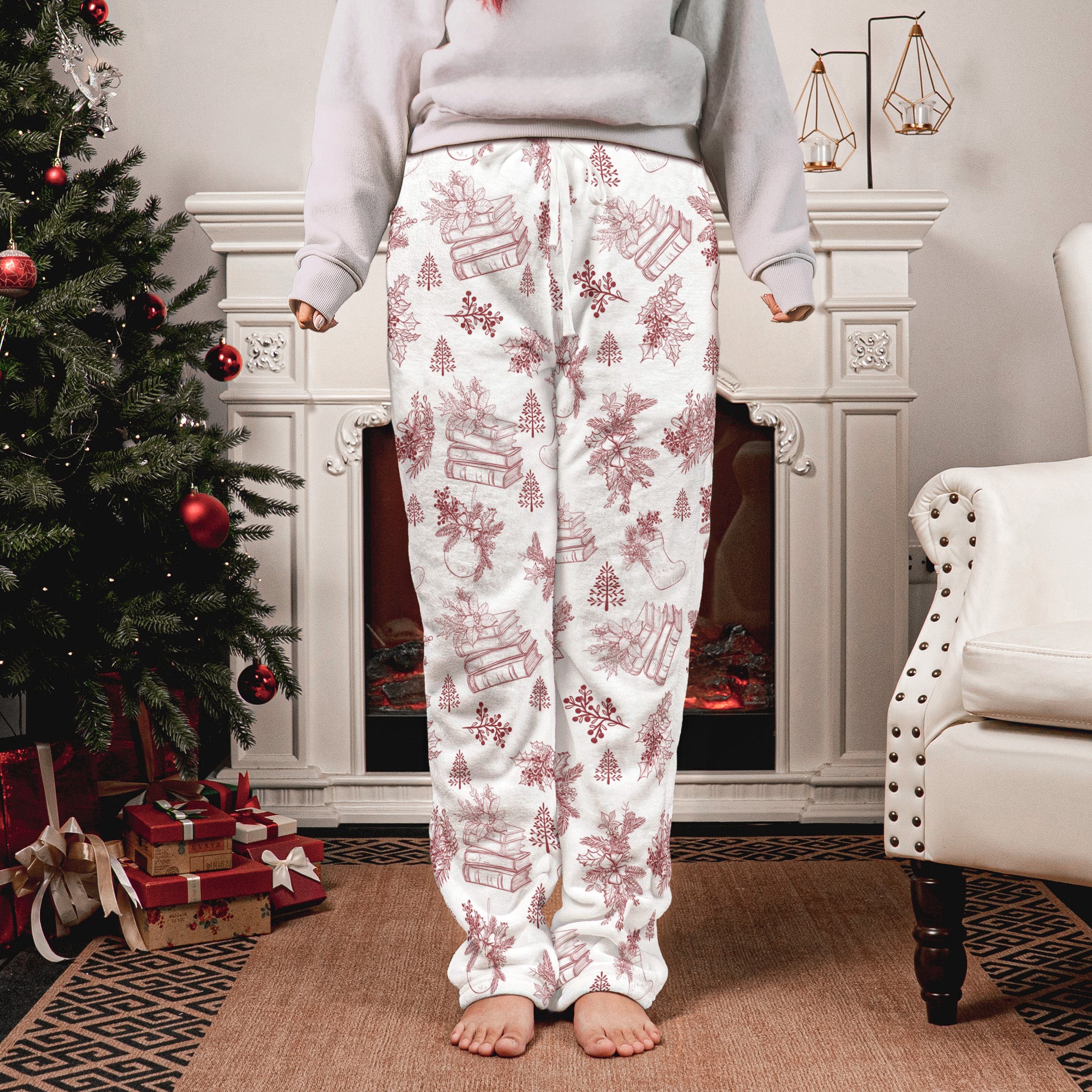 Book, Wine, Baking, Knitting Lover Toile De Jouy - Personalized Fleece Pajama Pants