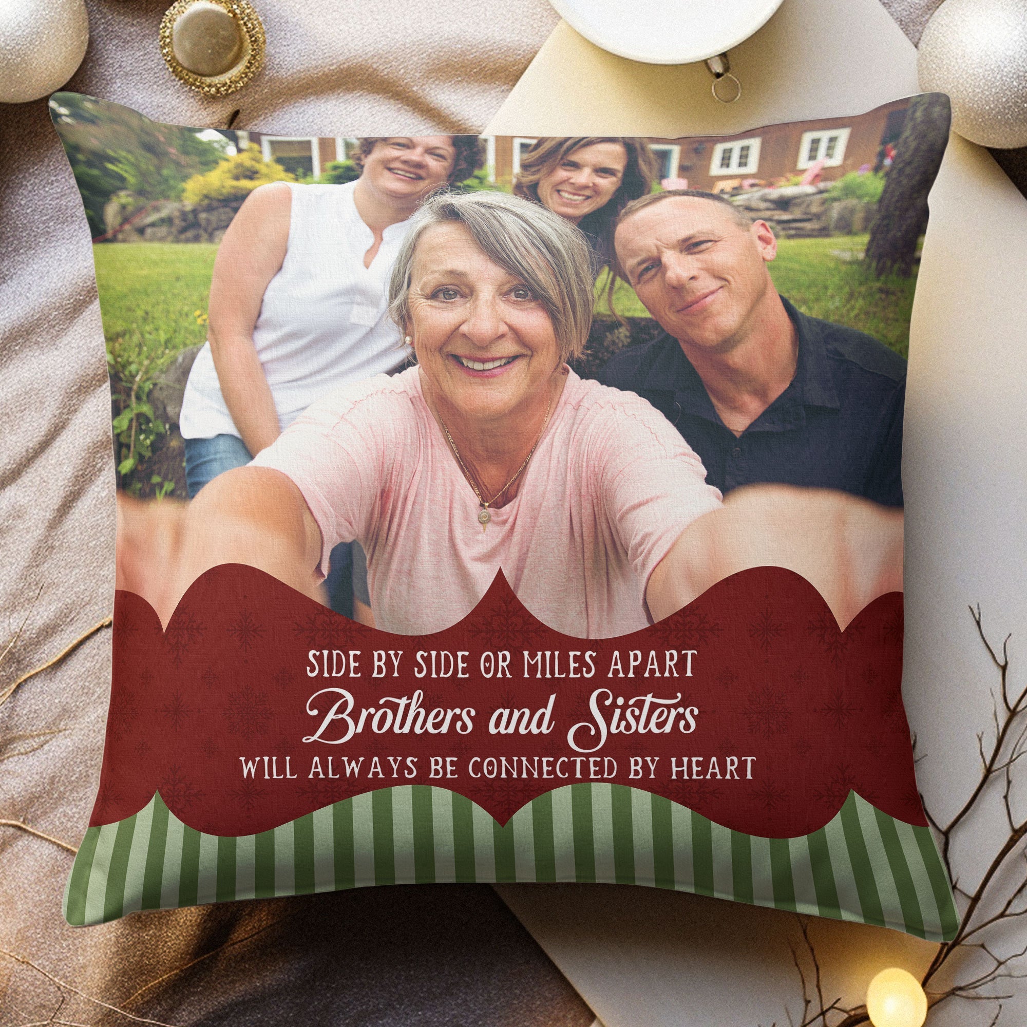 Brothers And Sisters Will Always Be Connected By Heart - Personalized Photo Pillow (Insert Included)