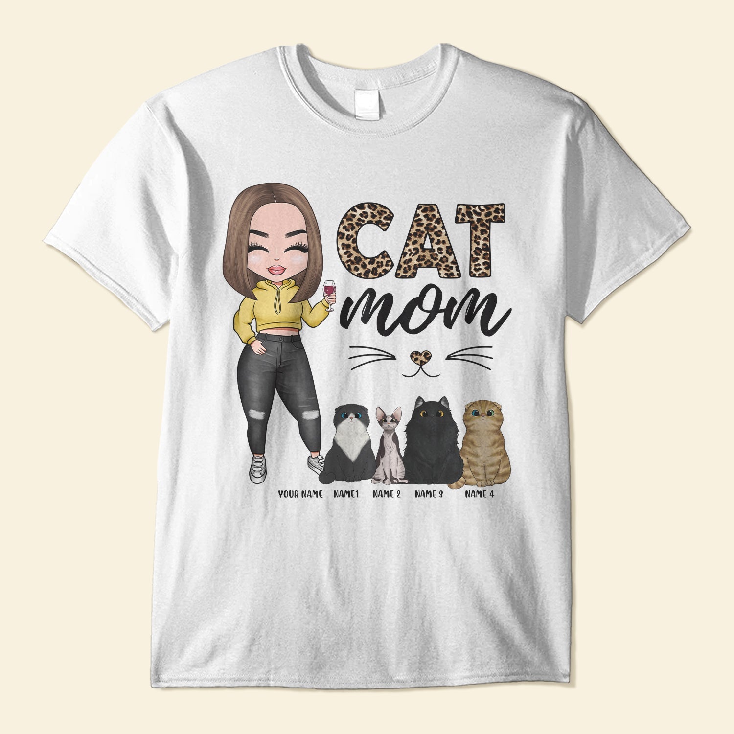 CAT MOM - Personalized Shirt - Cartoon Girl