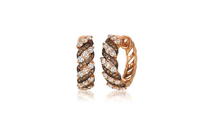 Choco & Vanilla Swarovski Elements Hoops Earrings in 14K Rose Gold, , Riakoob Jewelry, Riakoob Jewelry  jewelryjewelry deals, swarovski crystal jewelry, groupon jewelry,, jewelry for mom,