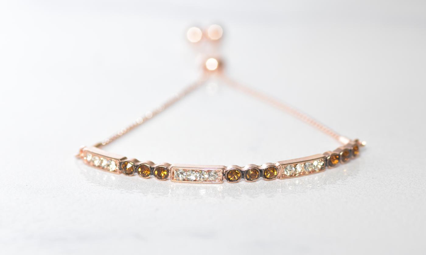 Chocolate Toned Swarovski Bar Bracelet in 14K Rose Gold Tone  (Options Available), , Riakoob Jewelry, Riakoob Jewelry  jewelryjewelry deals, swarovski crystal jewelry, groupon jewelry,, jewelry for mom,