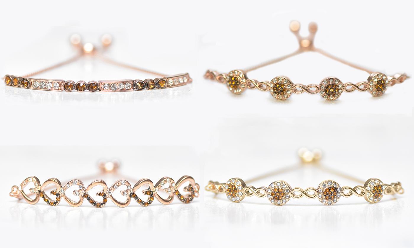 Chocolate Toned Swarovski Bar Bracelet in 14K Rose Gold Tone  (Options Available), , Riakoob Jewelry, Riakoob Jewelry  jewelryjewelry deals, swarovski crystal jewelry, groupon jewelry,, jewelry for mom,