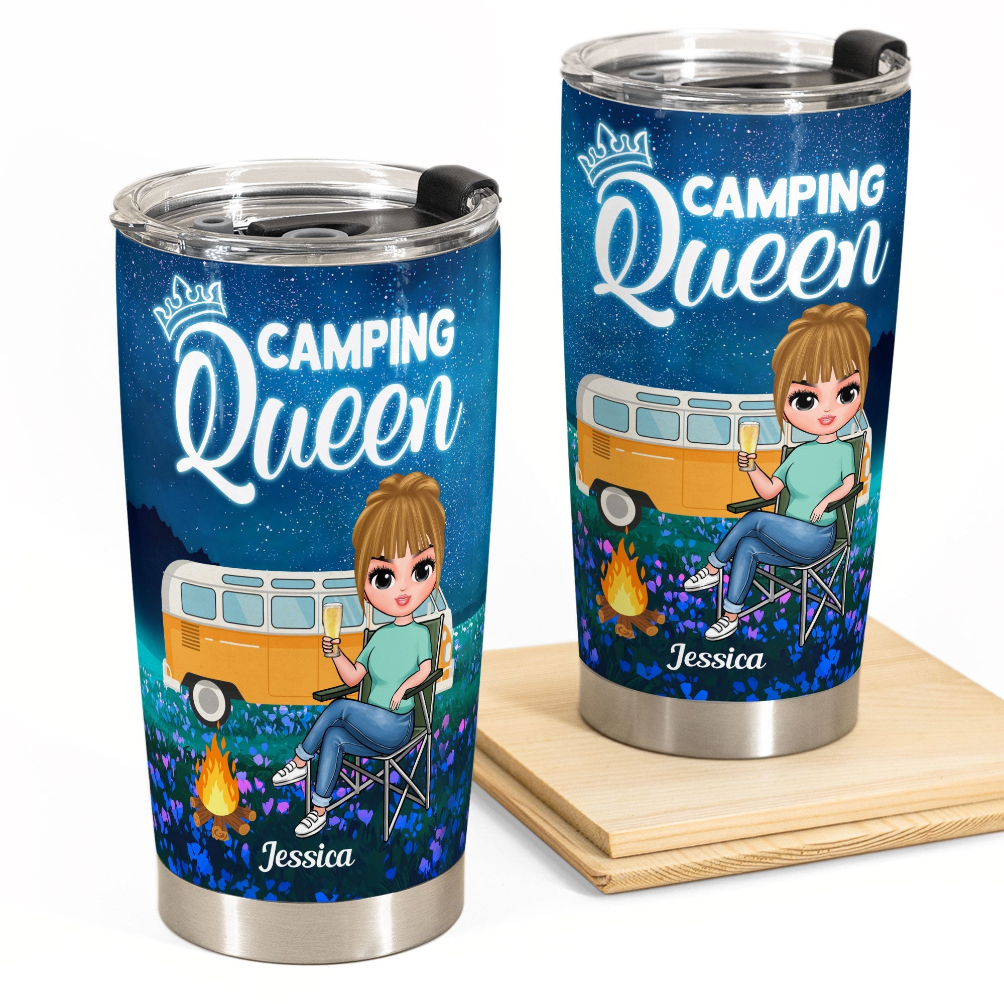 Camping Queen - Personalized Tumbler Cup - Birthday Gift For Her, Camping Lovers, Wanderlust