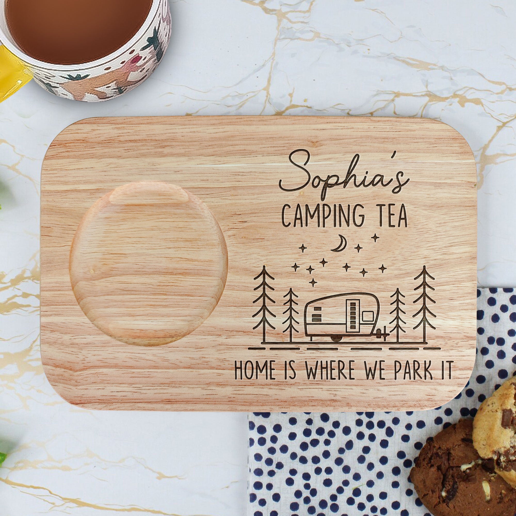 Camping Tea - Custom Engraved Wooden Tea & Biscuit Board